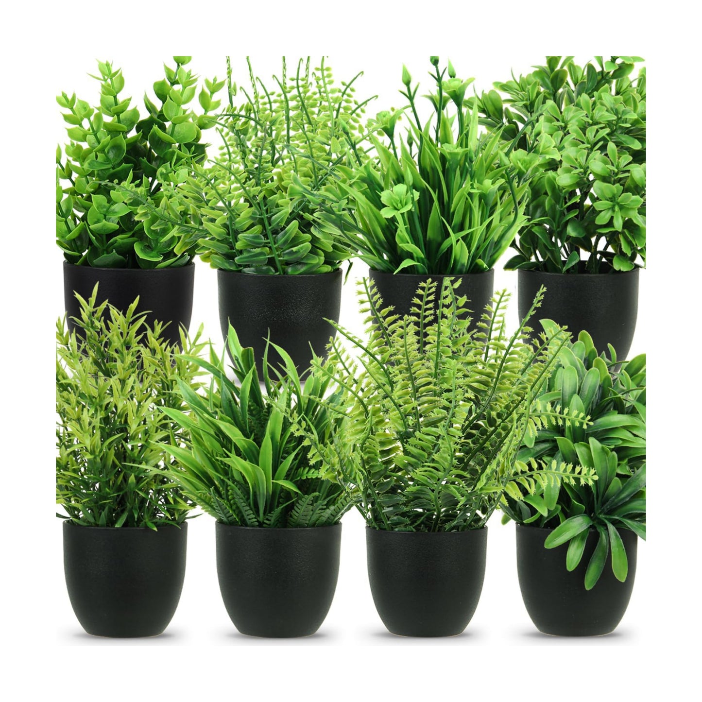 Artificial Plants Mini Fake Plants in Pots / Eucalyptus Black Potted Plant / Set of 8