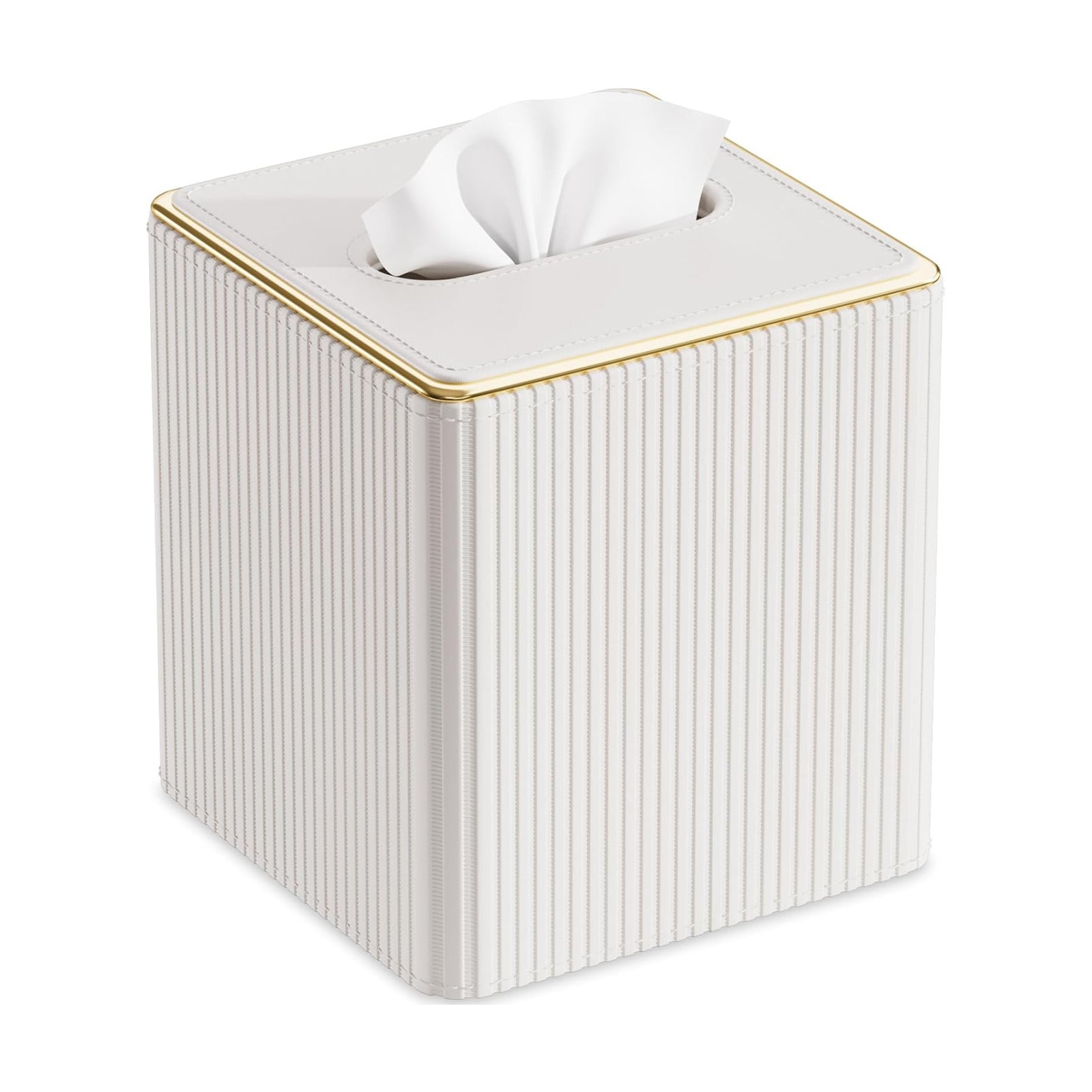 PU Leather Tissue Cover / Cream White / Square