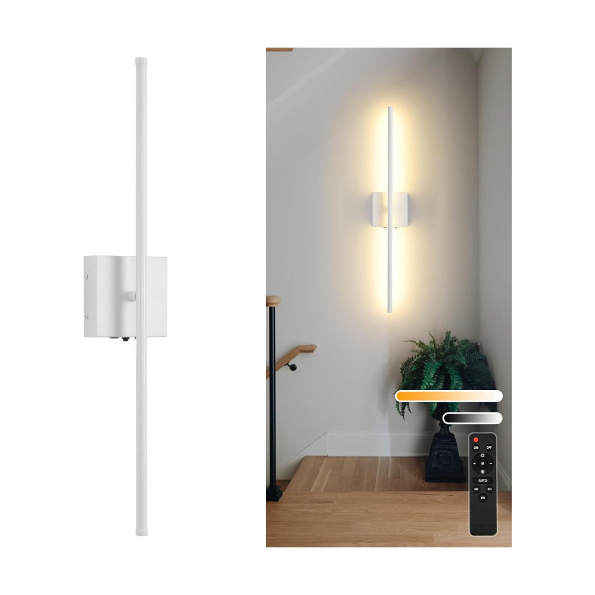 Rechargeable Battery Operated Wall Sconces, 11000mAh Wireless White Wall Lights with Remote Control, 350°Rotate