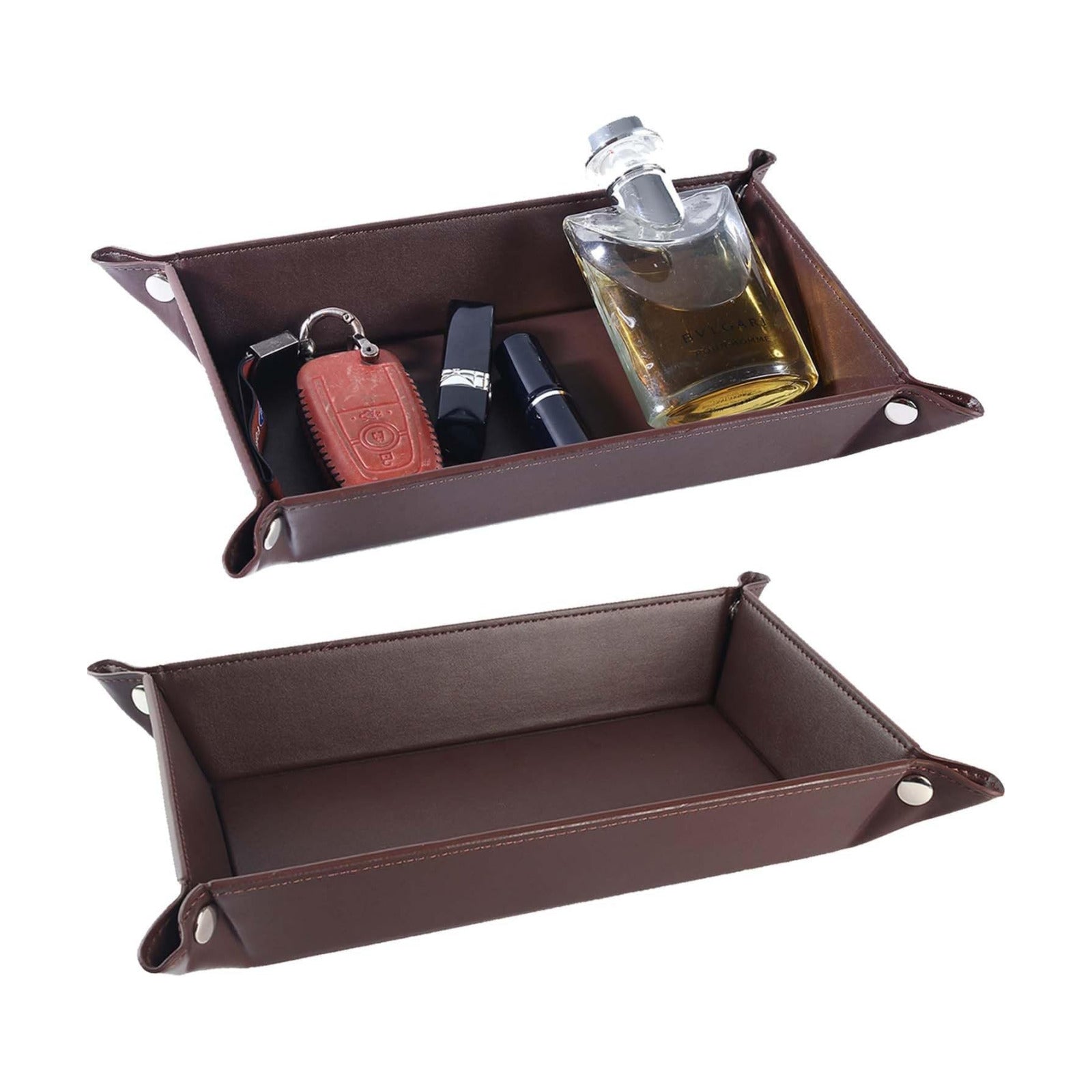 Valet Tray for Men Women / Dark Brown Rectangle / Set of 2