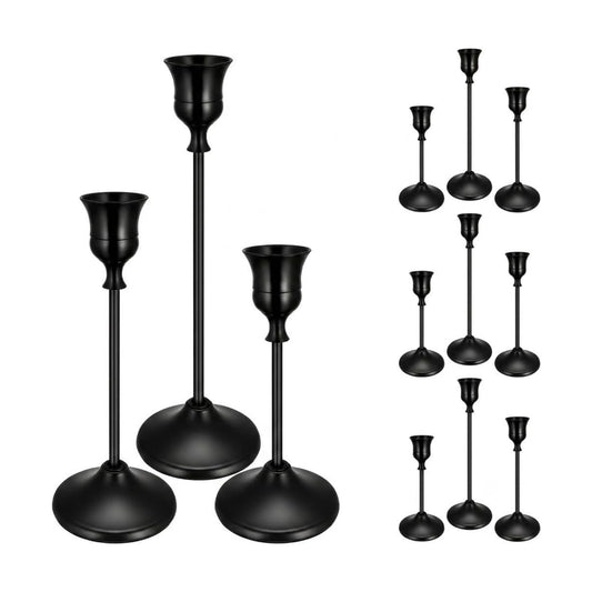 12PCS Brass Black Taper Candle Holders Set, Vintage Candlestick Holders
