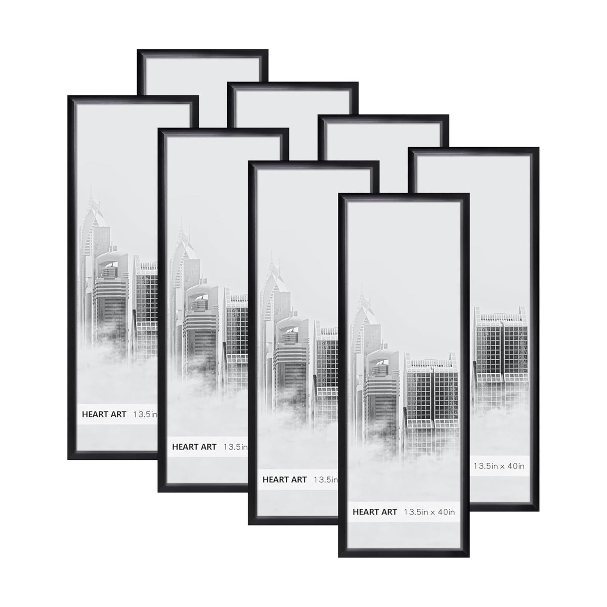HEART ART 13x40 Poster Frames Without Mat Set of 8, Black | picture frames 13 x 40 Poster Frames