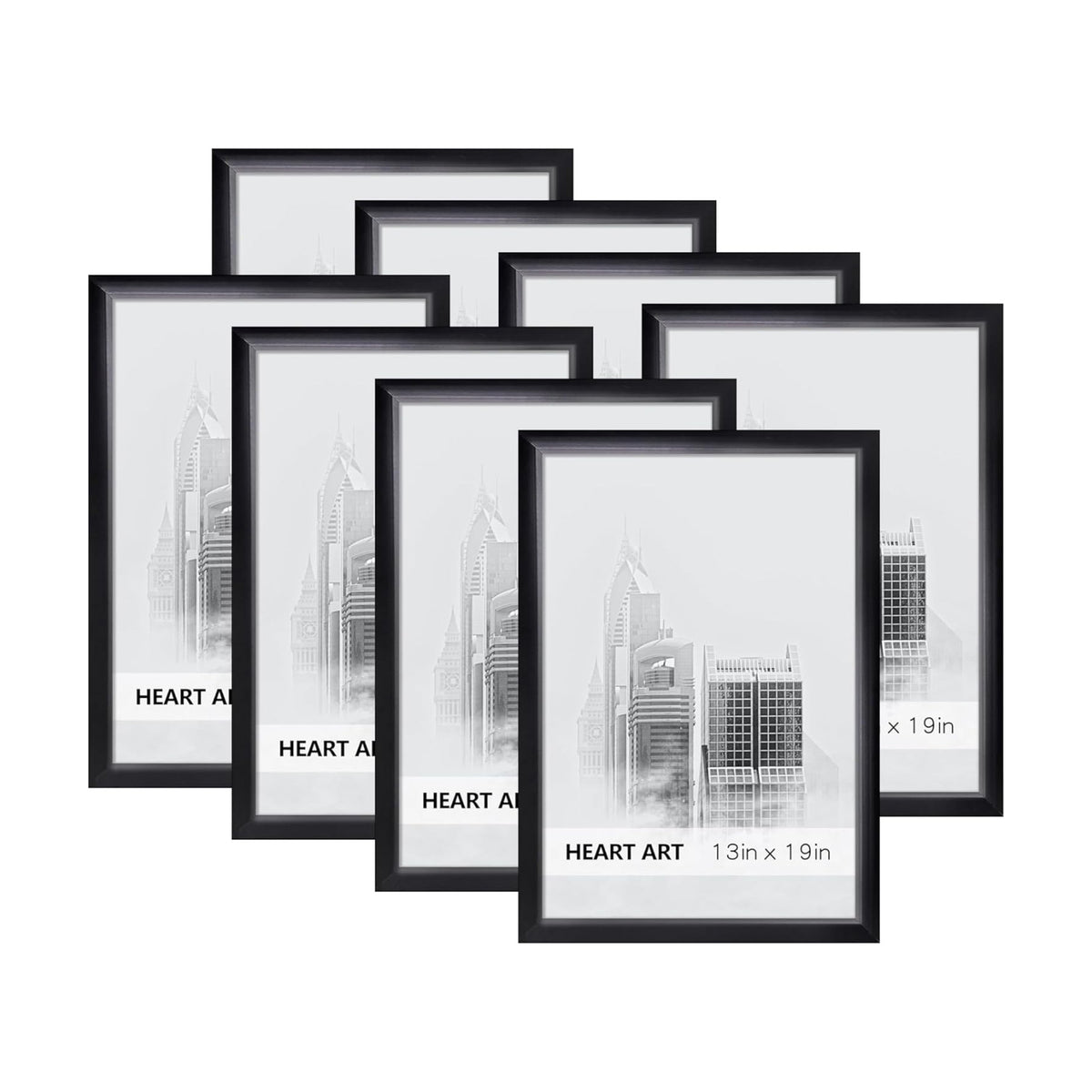 HEART ART 13x19 Picture Frames Without Mat Set of 8, Black | picture frames 13 x 19 Poster Frames