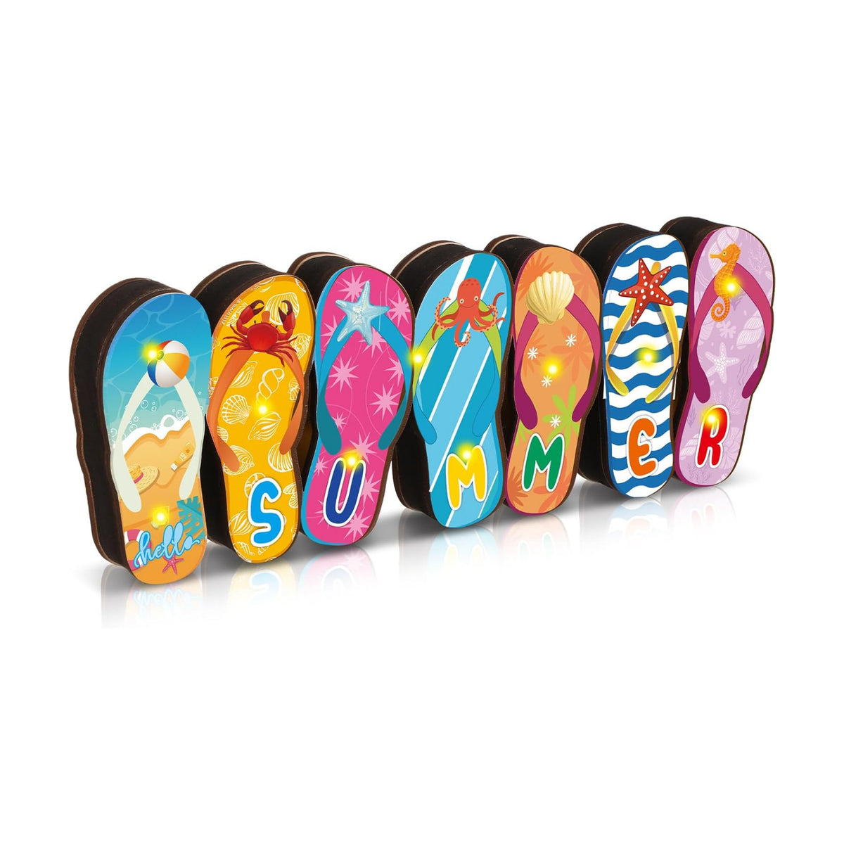 Yousoontic Summer Beach Flip Flop Table Centerpiece Decor - 3D Wooden Slippers Sign with LED Lights, Hawaii Luau Tropical Decor for Home Mantel, Desk & Party