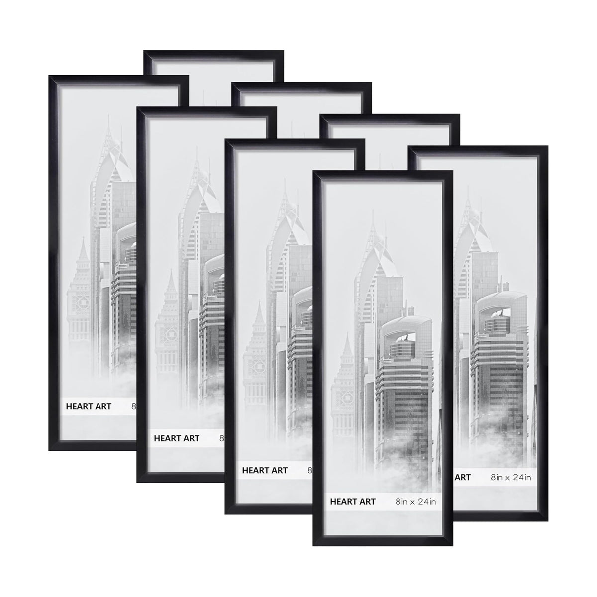 HEART ART 8x24 Picture Frames Without Mat Set of 8, Black | picture frames 8 x 24 Picture Frames