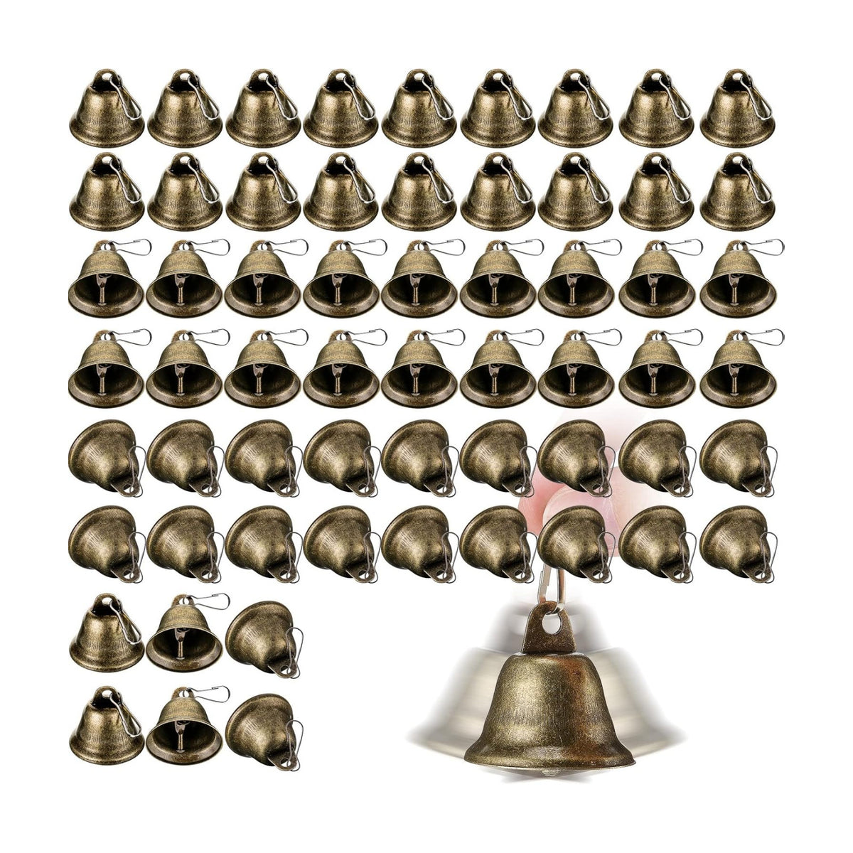 Gejoy 60 Pieces Small Brass Bells with Spring Hooks,Bronze | Vintage Mini for Wind Chimes, Dog Training Doorbell
