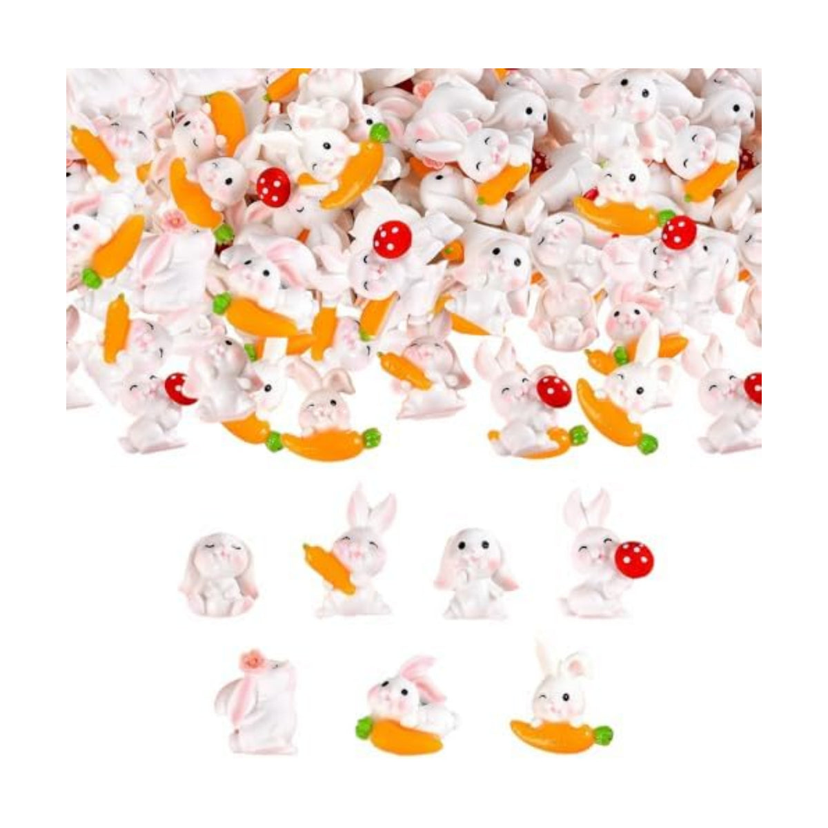 Easter Mini Bunny Decorations, Resin Rabbit with Carrot Vase Fillers, 50 Pieces, 1.57x1.2 inches,for Centerpieces Table Decorations,Table Scatters (Orange)