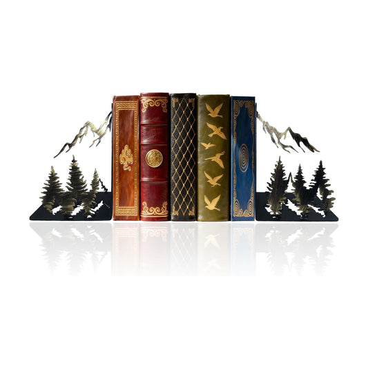 Vintage Bookends / Rustic Cabin Decor Book Holders / Gold Mountain