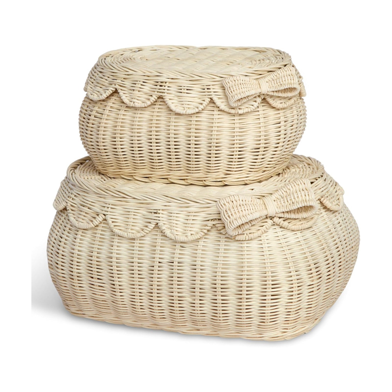 The Original Scalloped Bow Basket / Natural with Bow / 15 x 11 x 6 / Set of 2