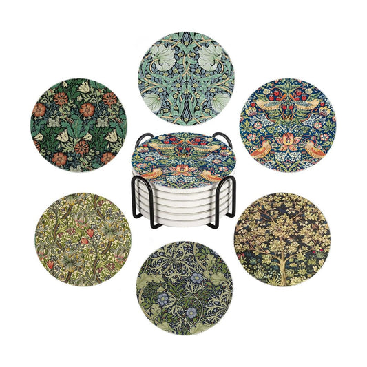 Vintage Art Nouveau Floral Pattern Absorbent Ceramic Stone Mat / Multicolor / Round / Set of 6