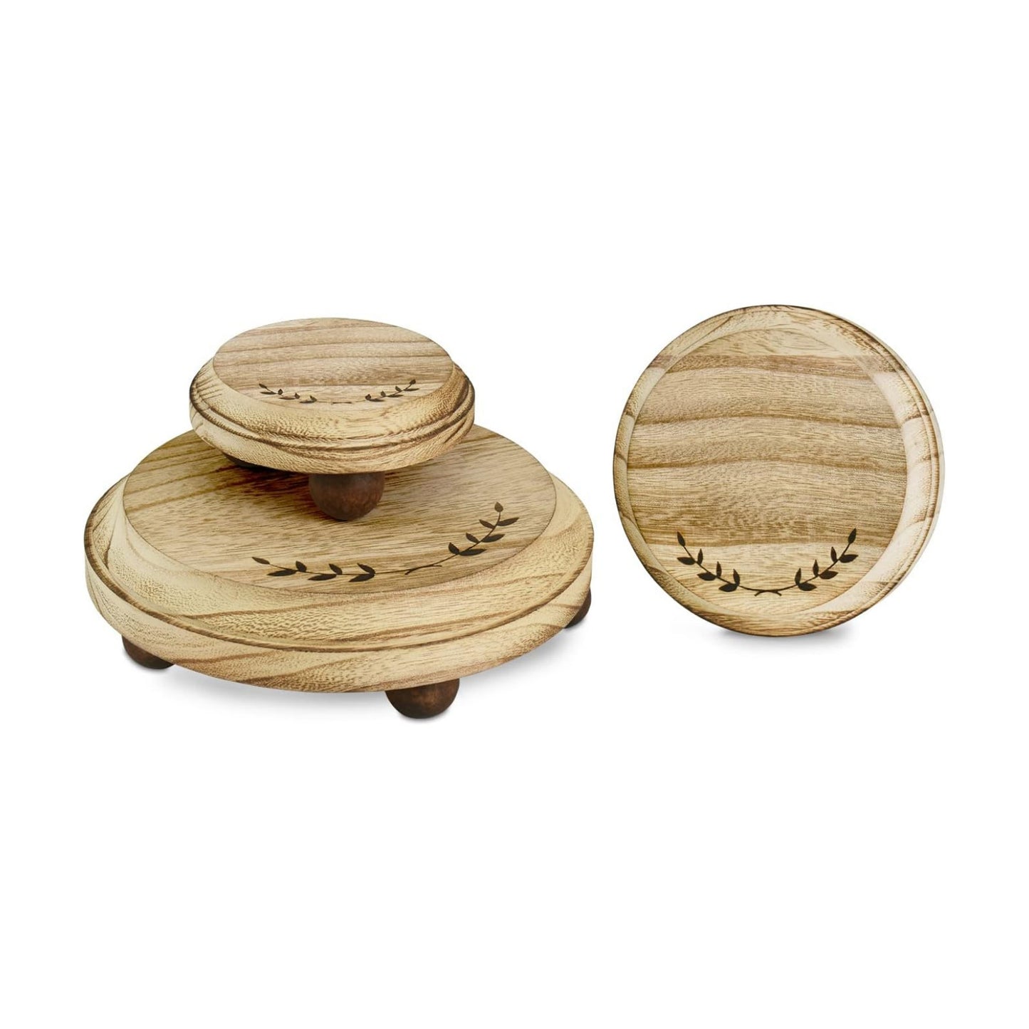Pedestal Stand / Set Stackable Round Wooden Display Riser / Oak, , Round Shape / Set of 3