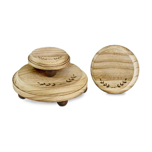 Pedestal Stand / Set Stackable Round Wooden Display Riser / Oak, , Round Shape / Set of 3