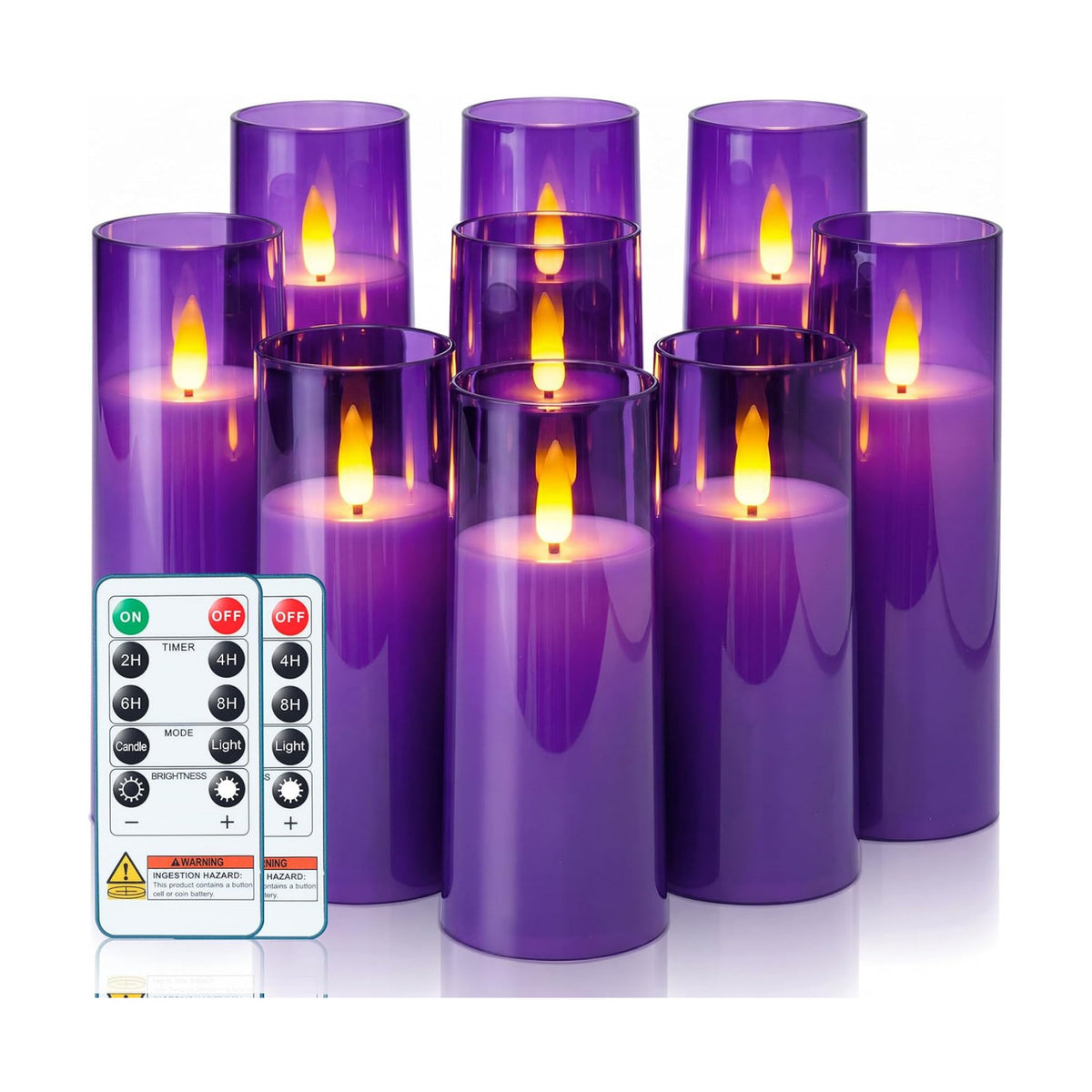 Homemory Purple Flameless LED Pillar Candles, Remote Timer, 9 Pack | Battery operated flickering LED pillar candles