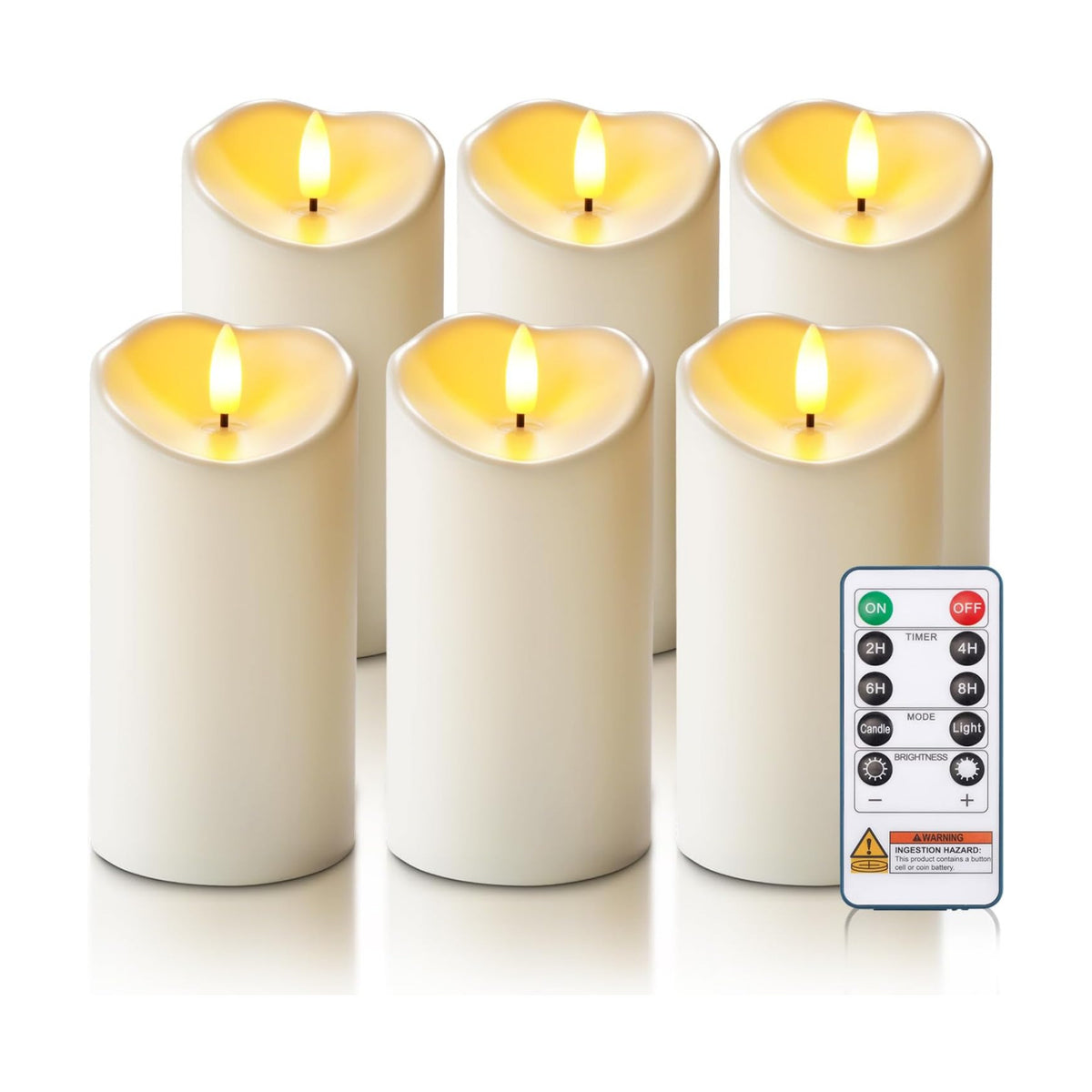 Homemory Waterproof Candles Outdoor, 6 Pack 3"x6" Flameless LED Pillar Candles with Remote & Timer, Battery Operated
