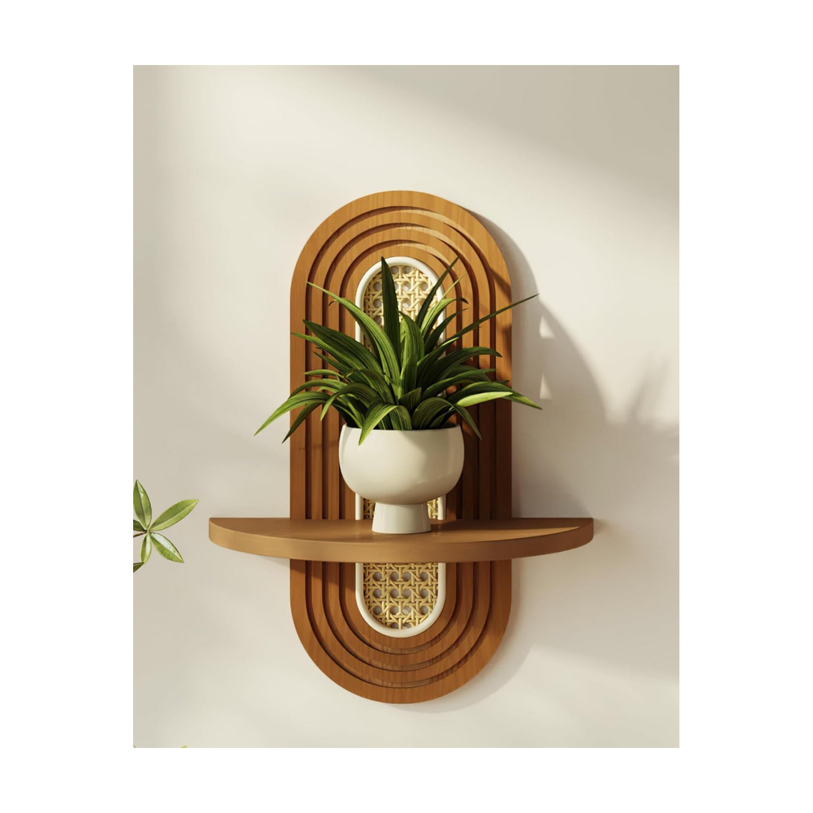 Boho Wall Decor Plant Wall Shelf / Wickerwork / 14.5'' Single / Brown
