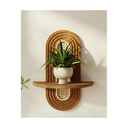 Boho Wall Decor Plant Wall Shelf / Wickerwork / 14.5'' Single / Brown
