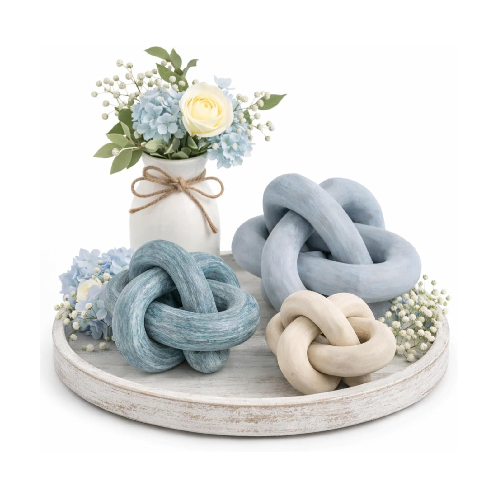 3 Link Wood Knot Decor / Gradient Blue / Set of 3