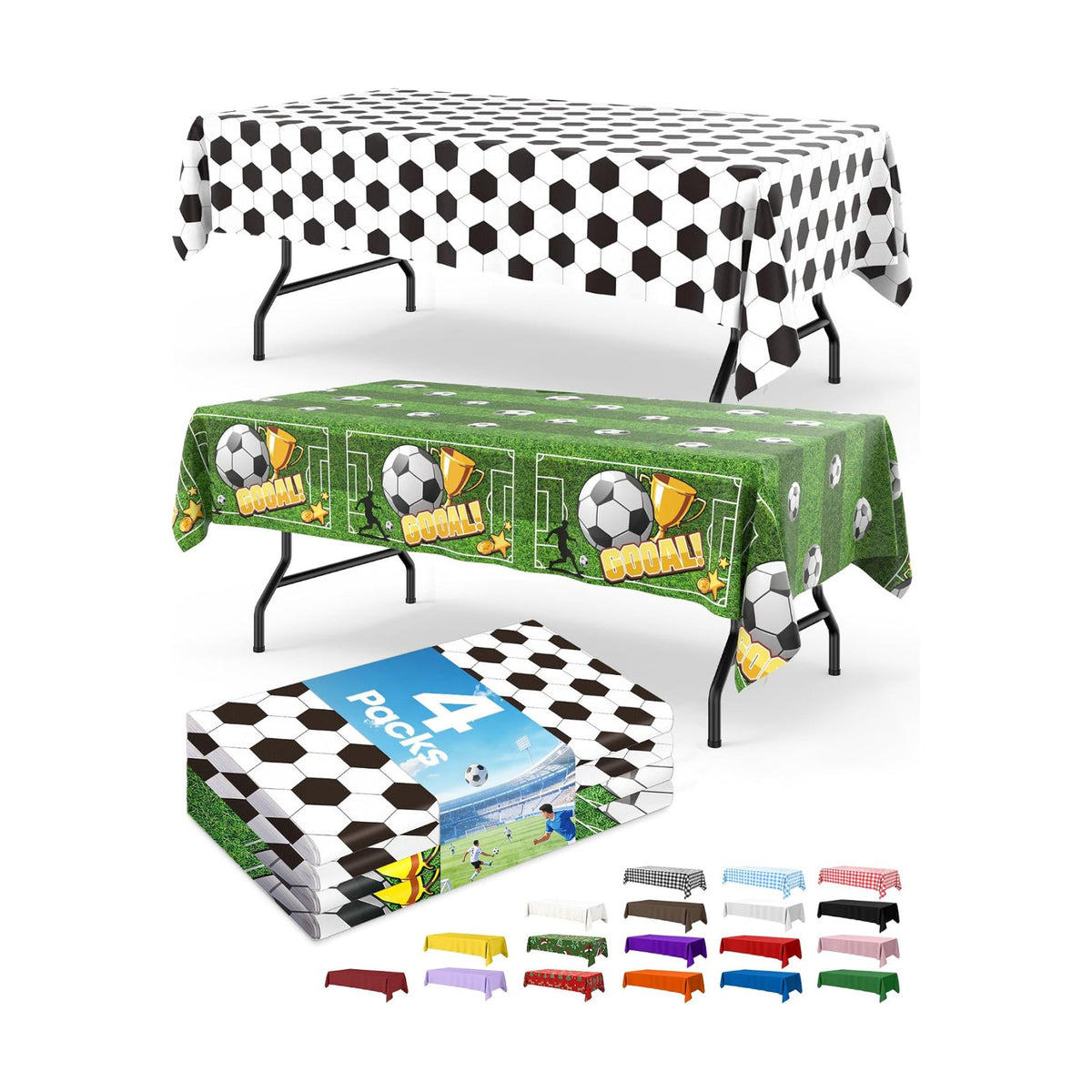 Niuara Soccer Plastic Table Cloth Disposable, 4 Pack, 54 x 108 in