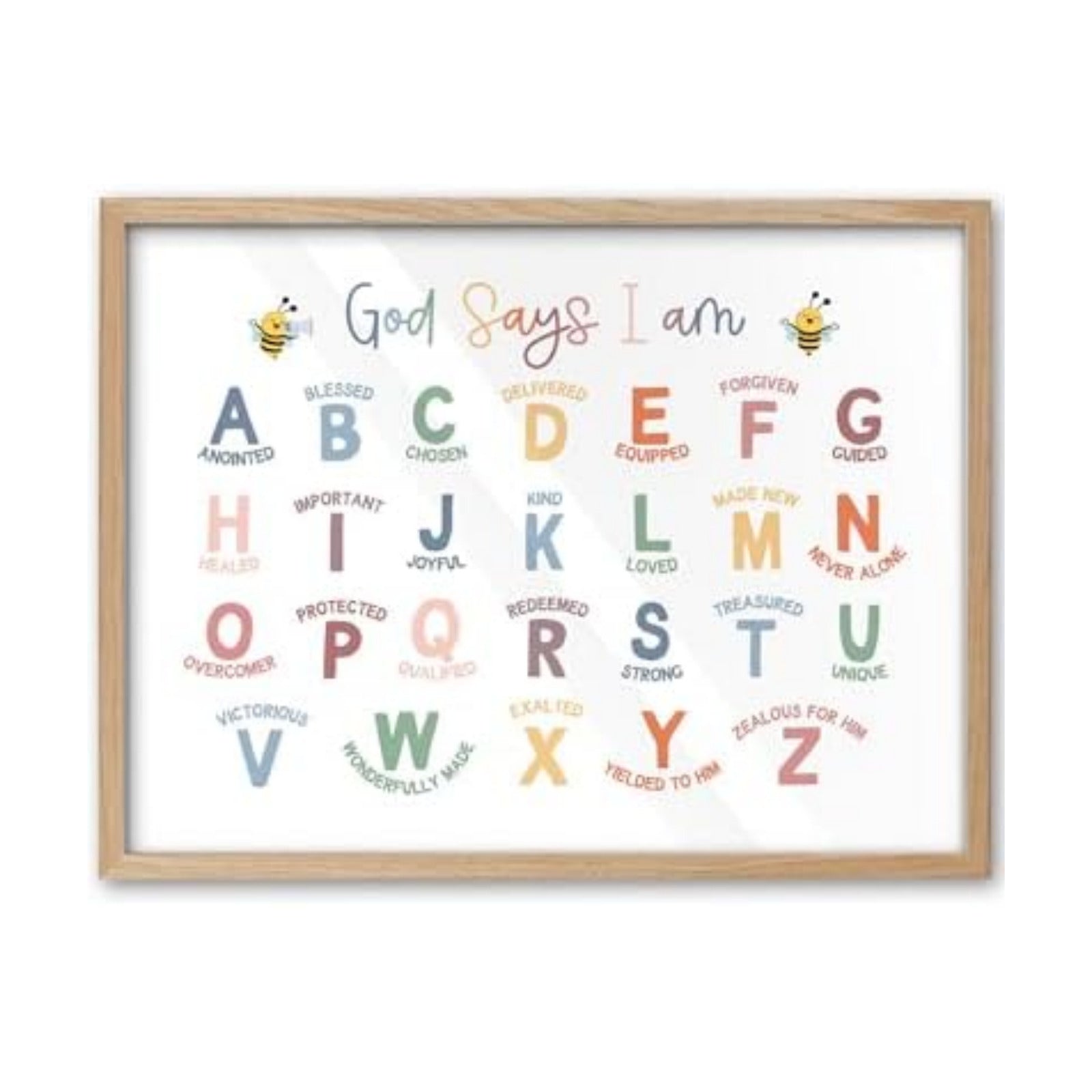 KensTro 16x12 Oak Framed Christian Alphabet Affirmation Wall Art
