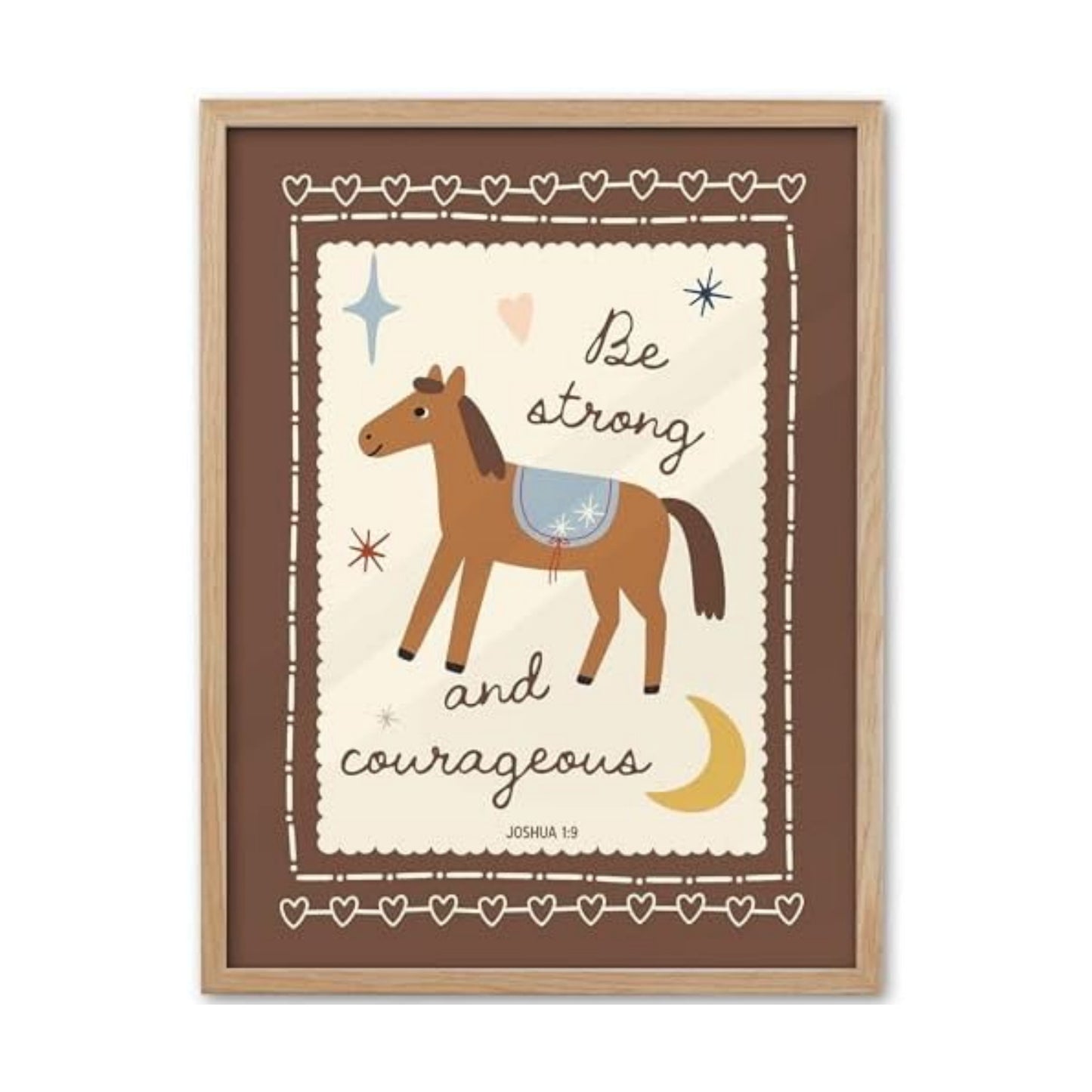 KensTro 12x16 Oak Framed Joshua 1:9 Horse Christian Wall Art