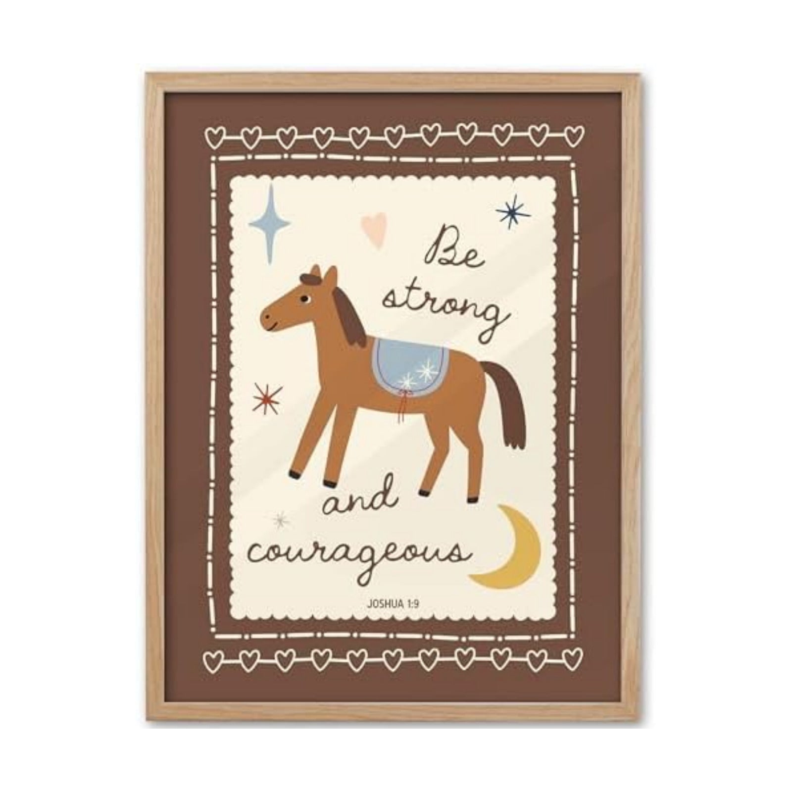 KensTro 12x16 Oak Framed Joshua 1:9 Horse Christian Wall Art