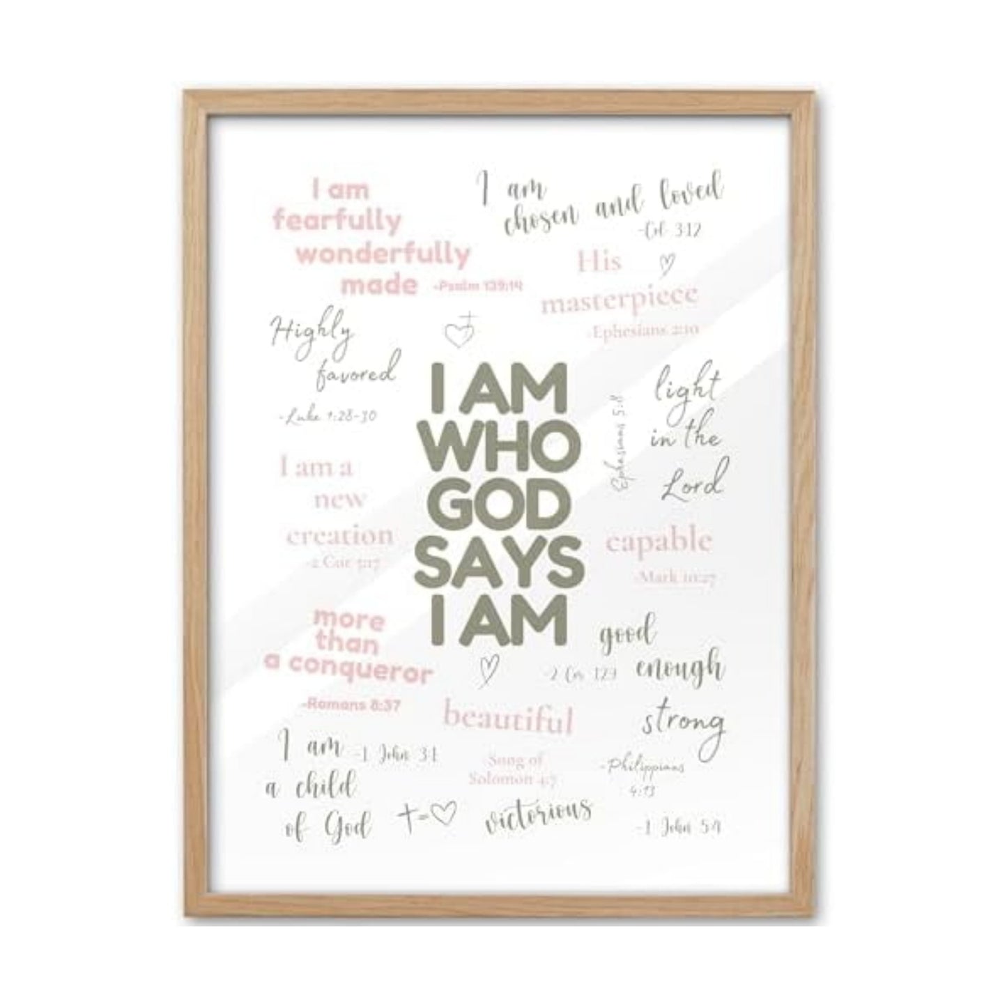 KensTro 12x16 Oak Framed I Am Who God Says I Am Scripture Art