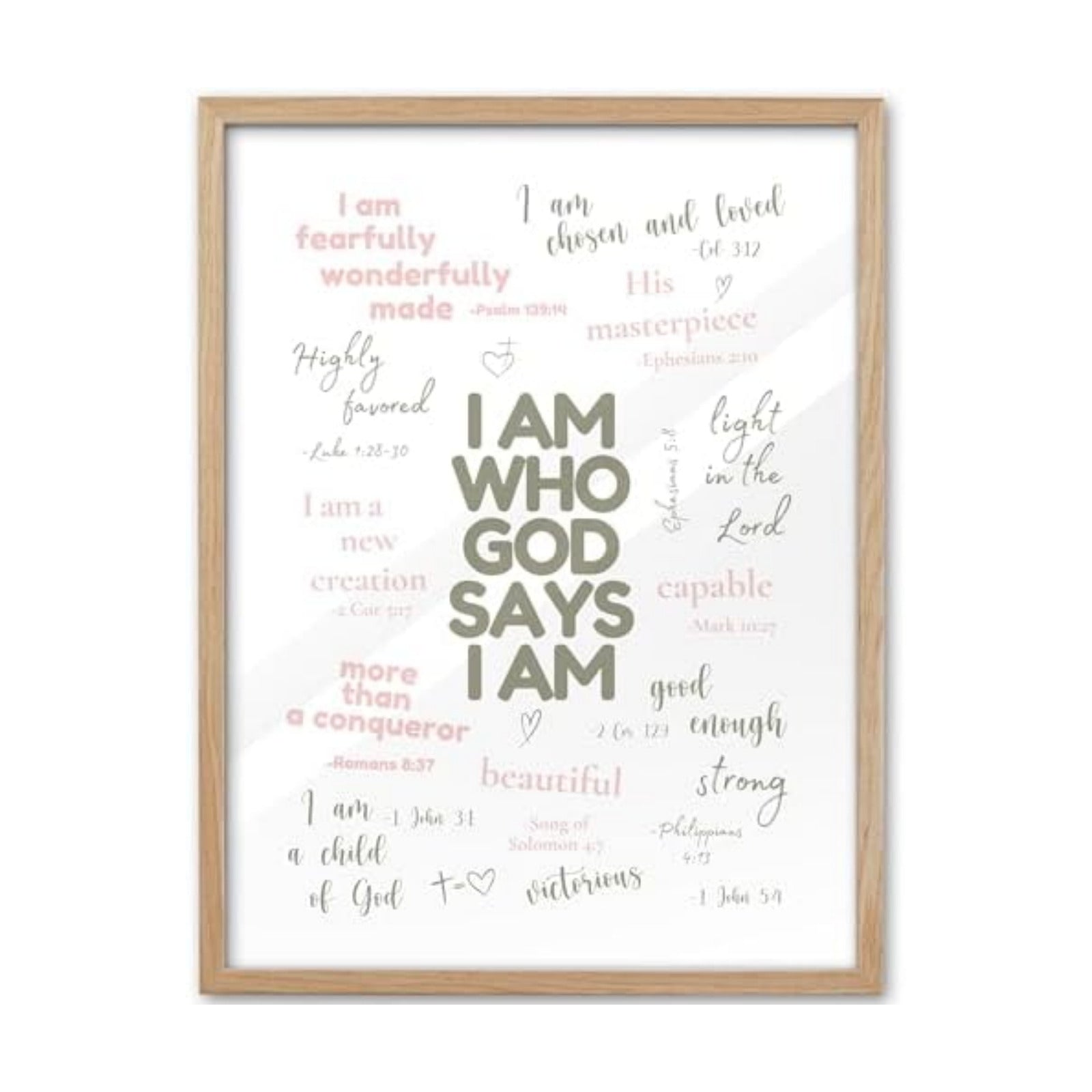 KensTro 12x16 Oak Framed I Am Who God Says I Am Scripture Art