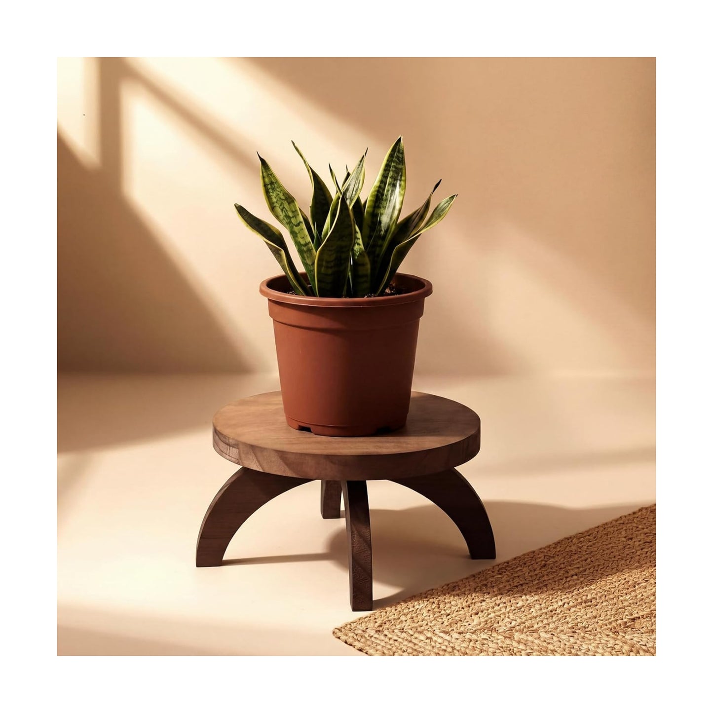 Short Plant Stand Small Wood Plant Stool Low Wood Riser Pedestal / Round / Rustic Color / Set of 2