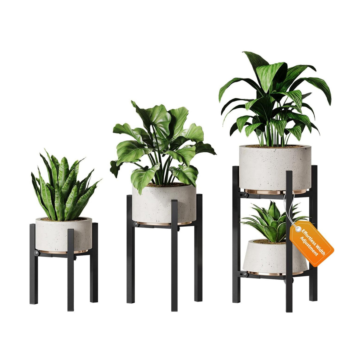3 Pack Plant Stand Indoor Adjustable, Metal Modern Indoor Plant Stand, Heavy Duty Single Plant Stands Outdoor Corner