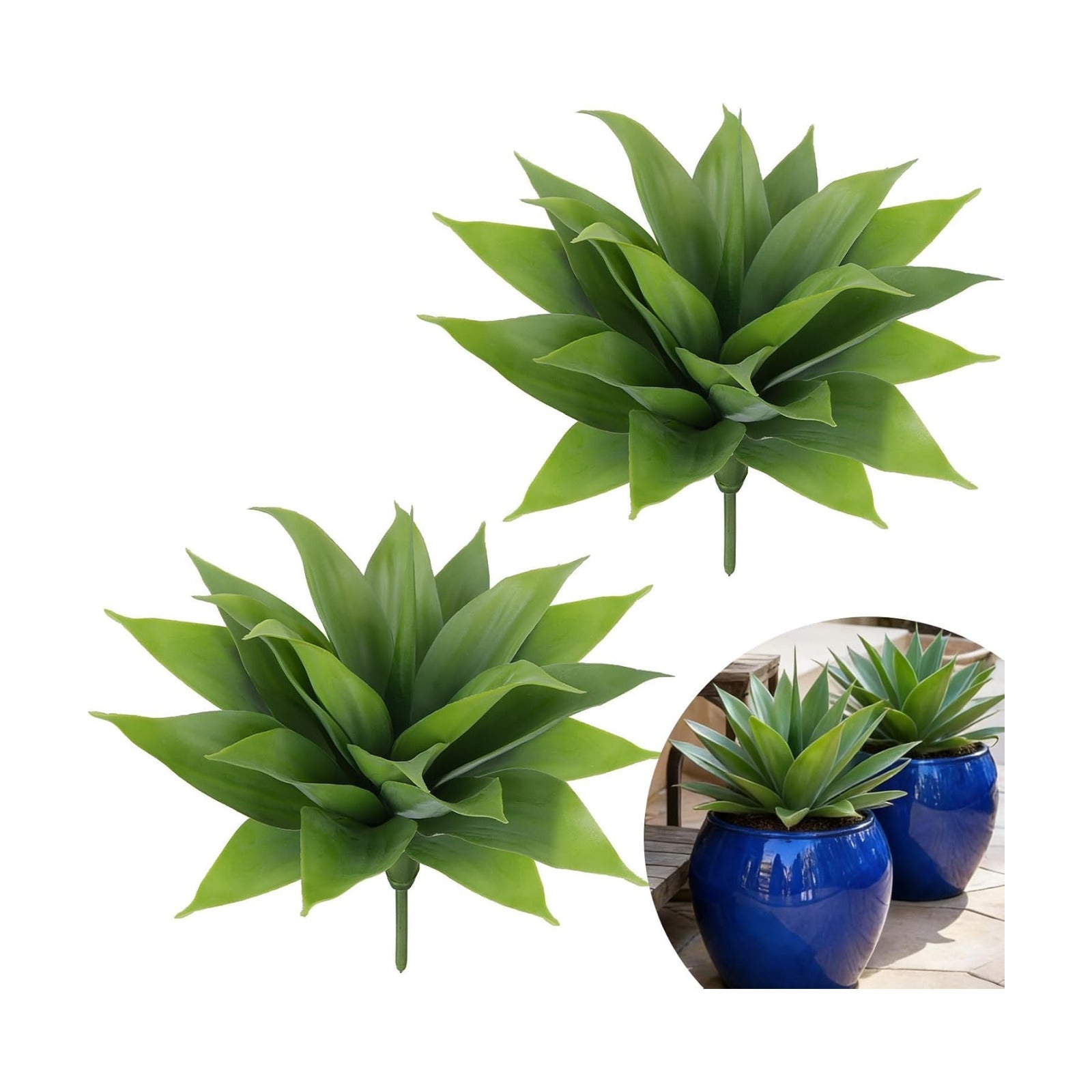 Agave Plant Artificial Outdoor / 14" Green / 14 Inch / Set of 2