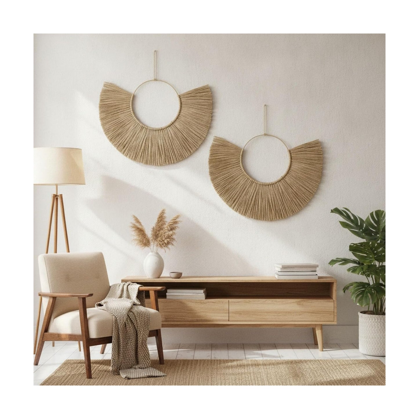 Rattan Wicker Basket Wall Art / 20'' x 12 / Set of 2