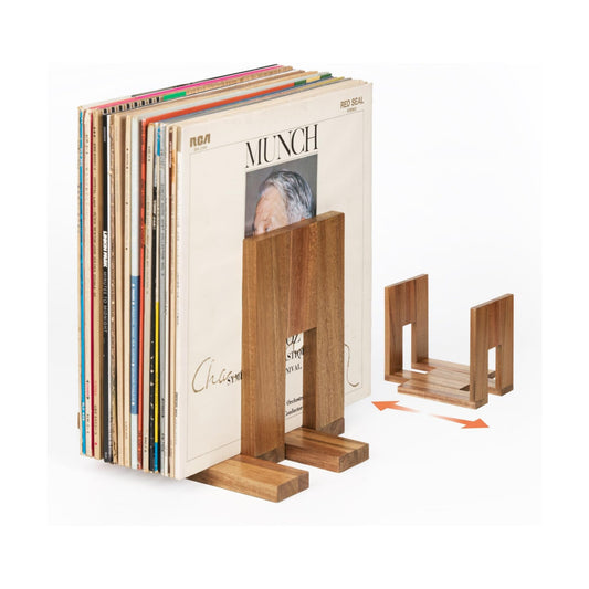 Adjustable Vinyl Record Holder to Keep Records Upright, Holds 20–60 LPs, Solid Acacia Wood Album Stand, Modern