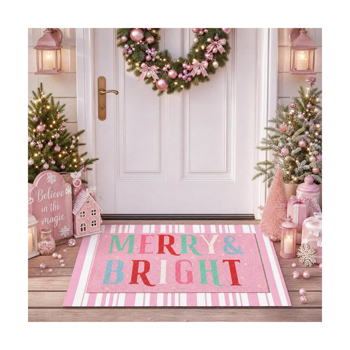 Tinideya 2 Pcs Christmas Layered Doormat Set, Merry Bright