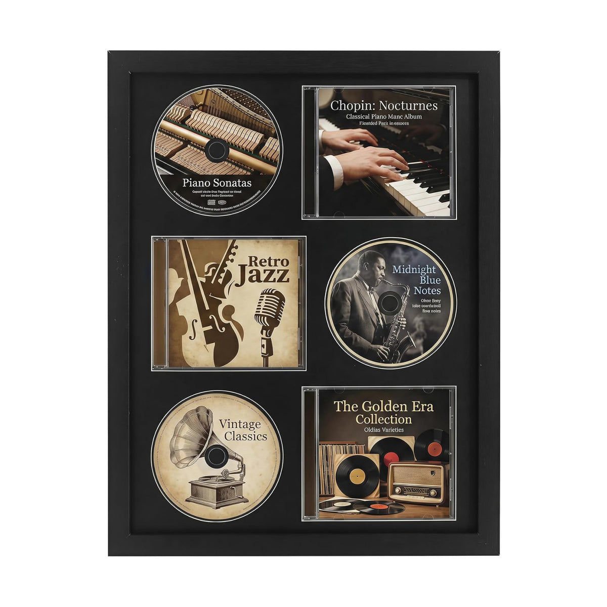Signed CD Music Display Frame for Wall Mounting | wall cd holder Holds 3 CD/DVD Jewel Cases with Real Glass and Black