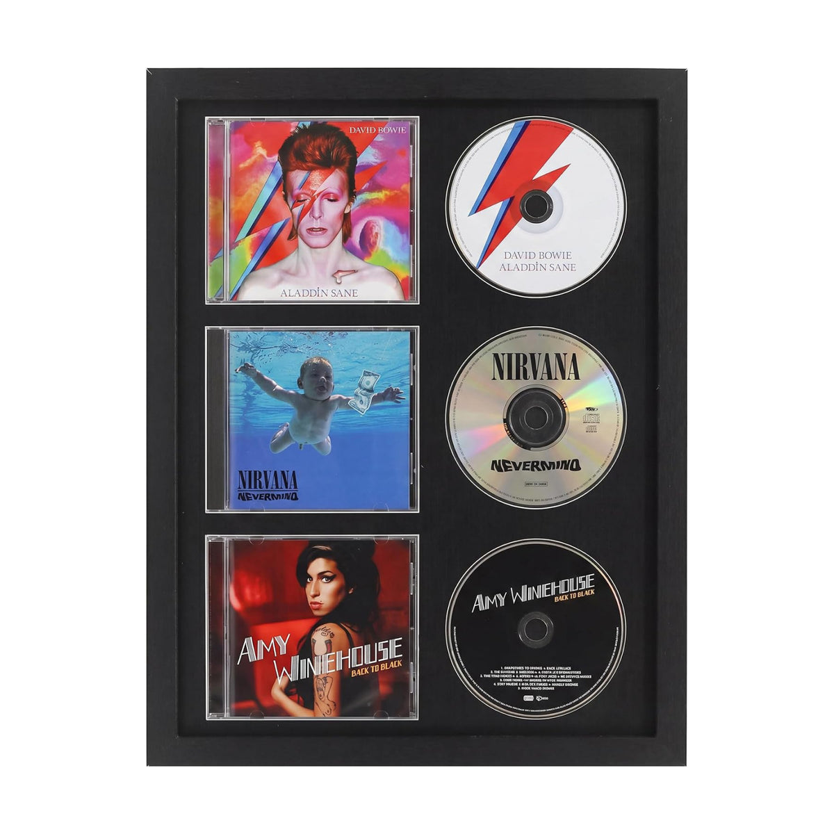 Signed CD Music Display Frame for Wall Mounting | wall cd holder Holds 3 CD/DVD Jewel Cases with Real Glass and Black