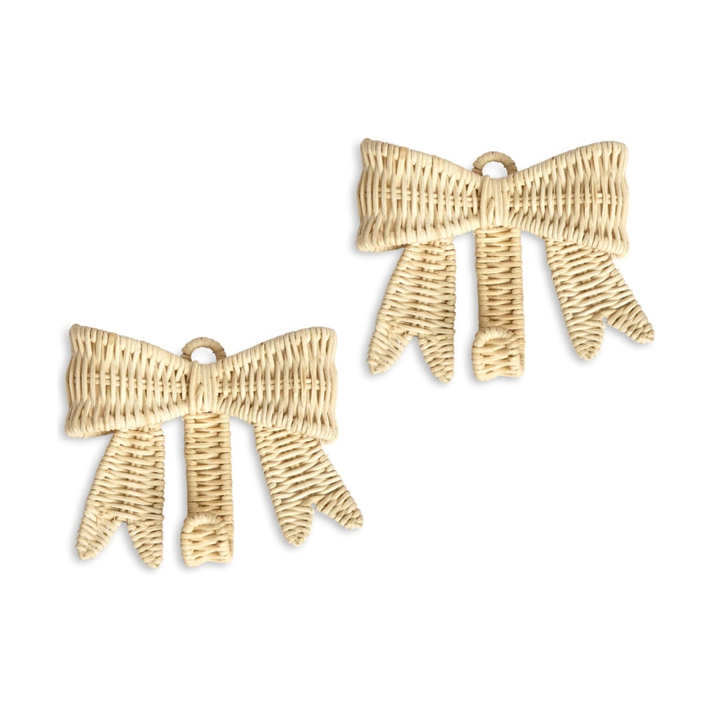 Handwoven Rattan Bow Wall Hooks Set of Two / 5.9 x 5.1