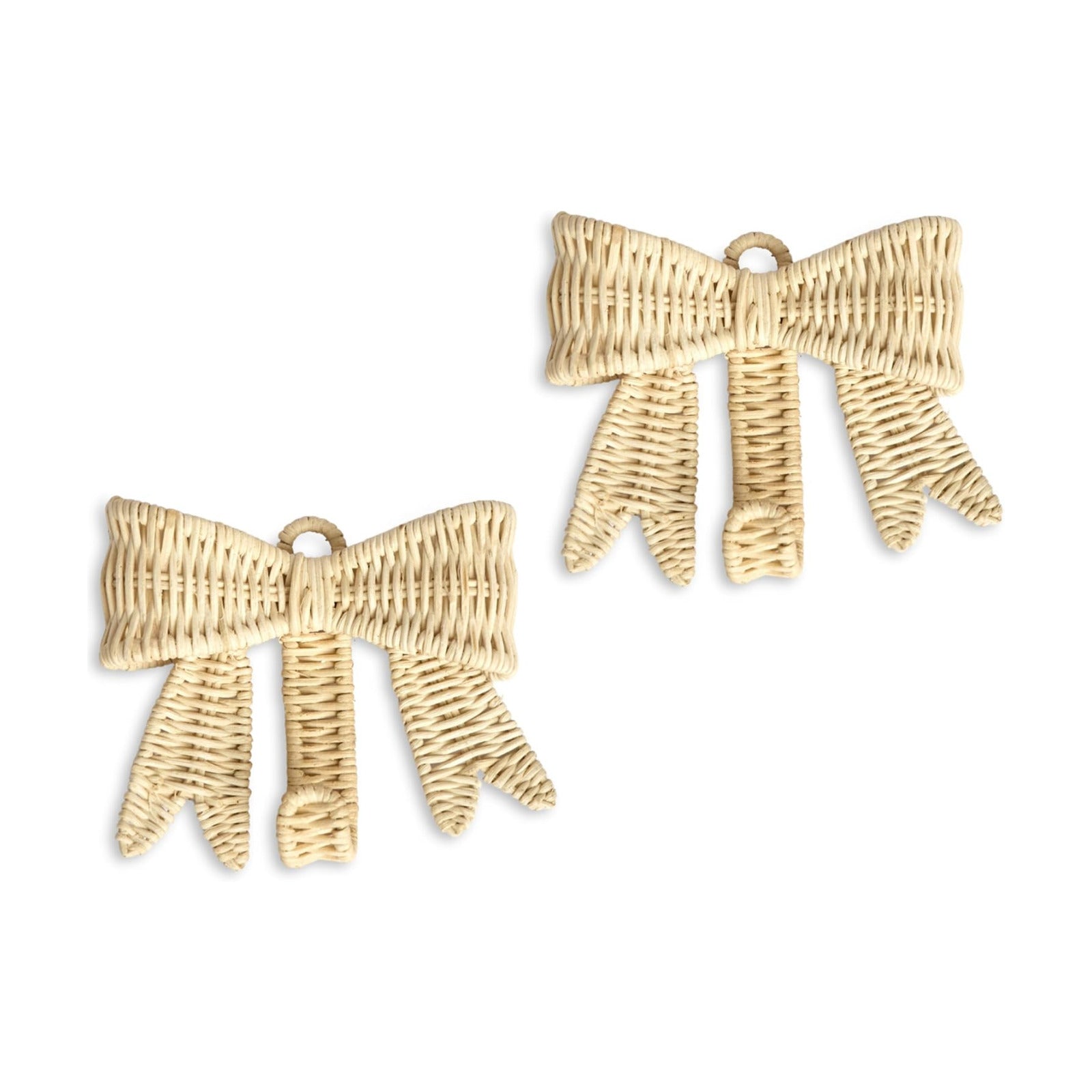 Handwoven Rattan Bow Wall Hooks Set of Two / 5.9 x 5.1