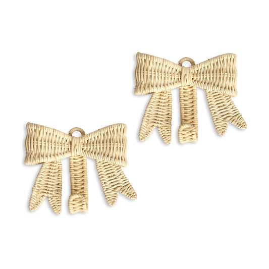 Handwoven Rattan Bow Wall Hooks Set of Two / 5.9 x 5.1
