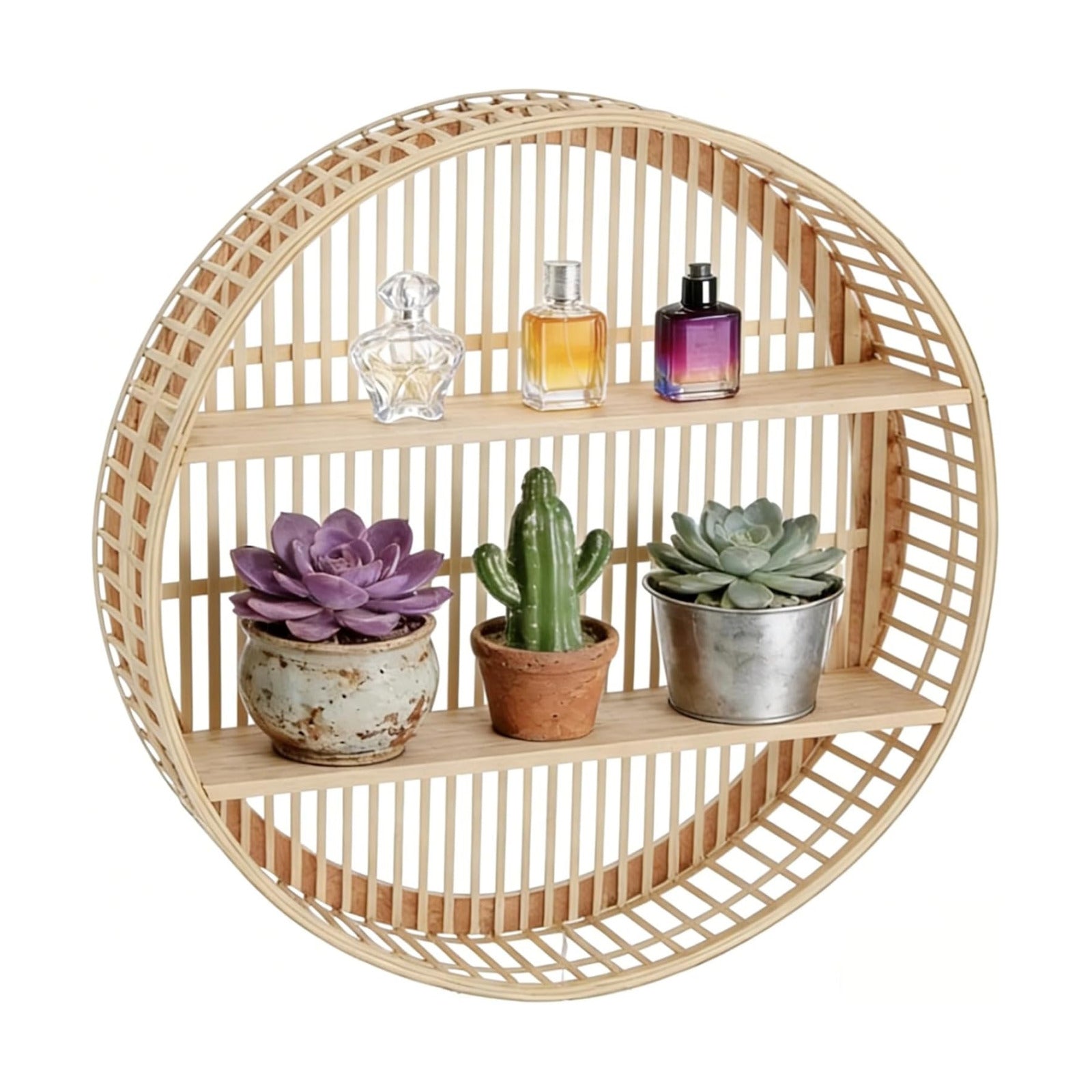 Rattan Wall Shelf / Handwoven Boho Floating Display Shelf