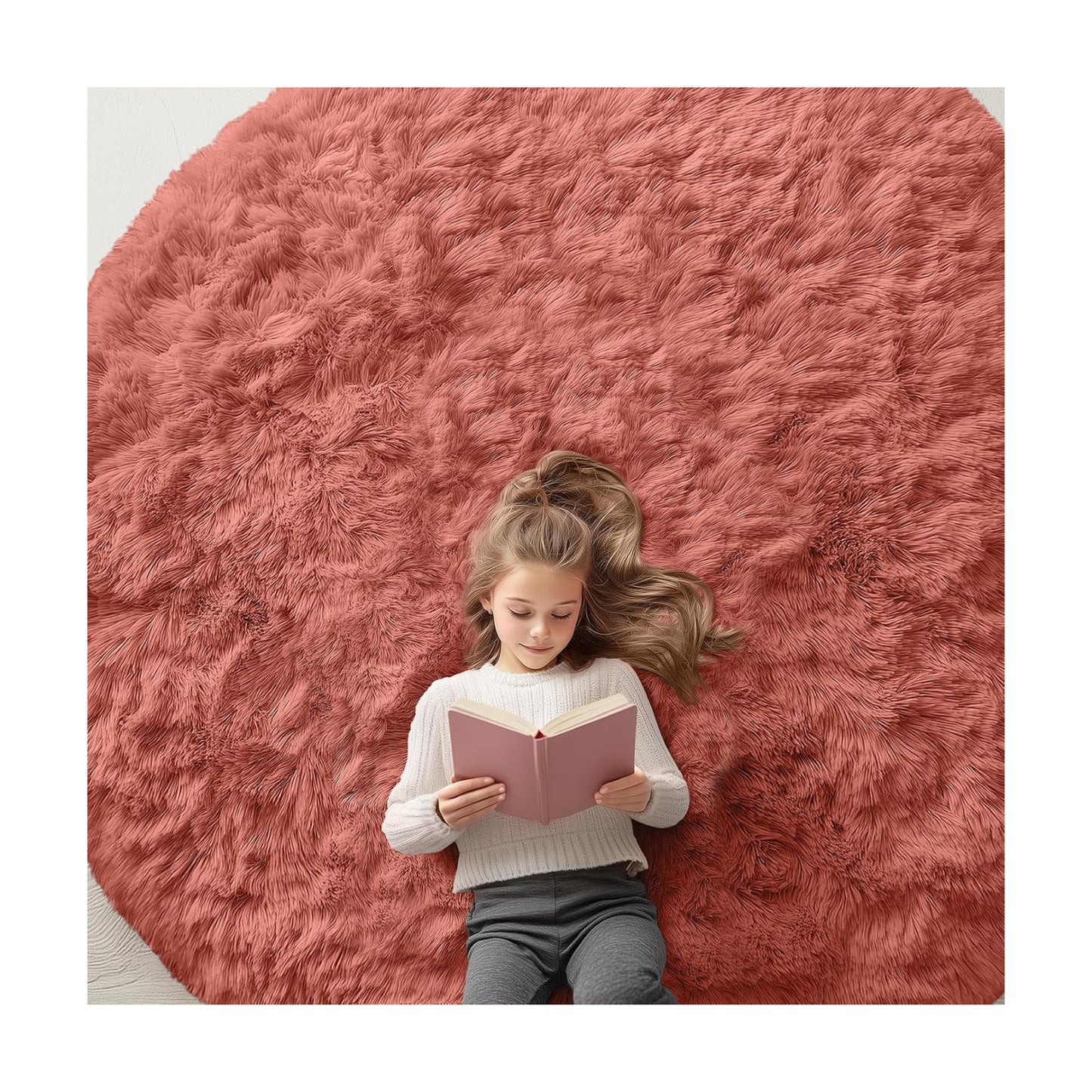 OLANLY Rust Red Round Rugs for Bedroom - Machine Washable, 7 ft Circle Area Rugs for Living Room, Soft and Fluffy