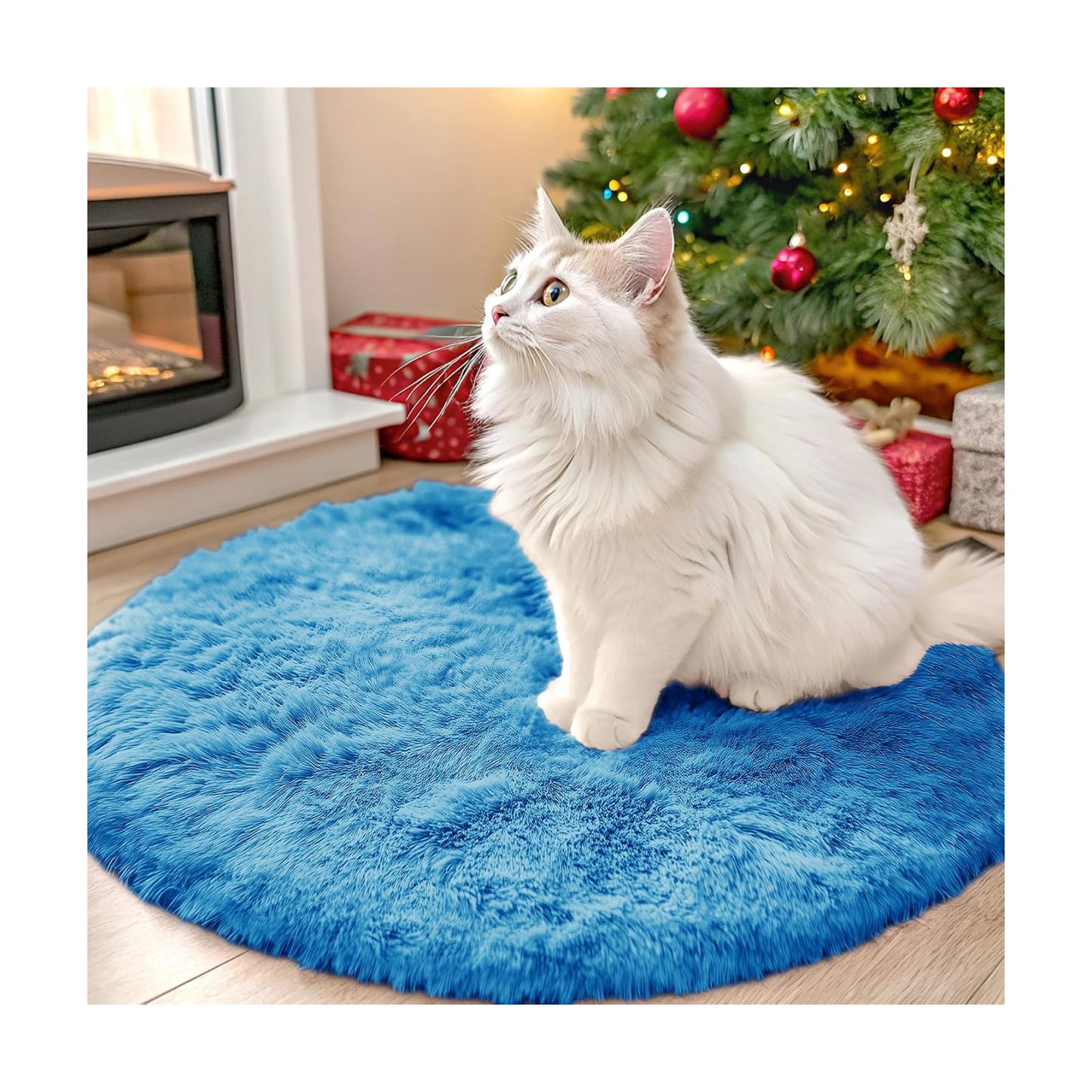 OLANLY Bright Blue Round Rugs for Bedroom - Machine Washable, 2 ft Circle Area Rugs for Living Room, Soft and Fluffy