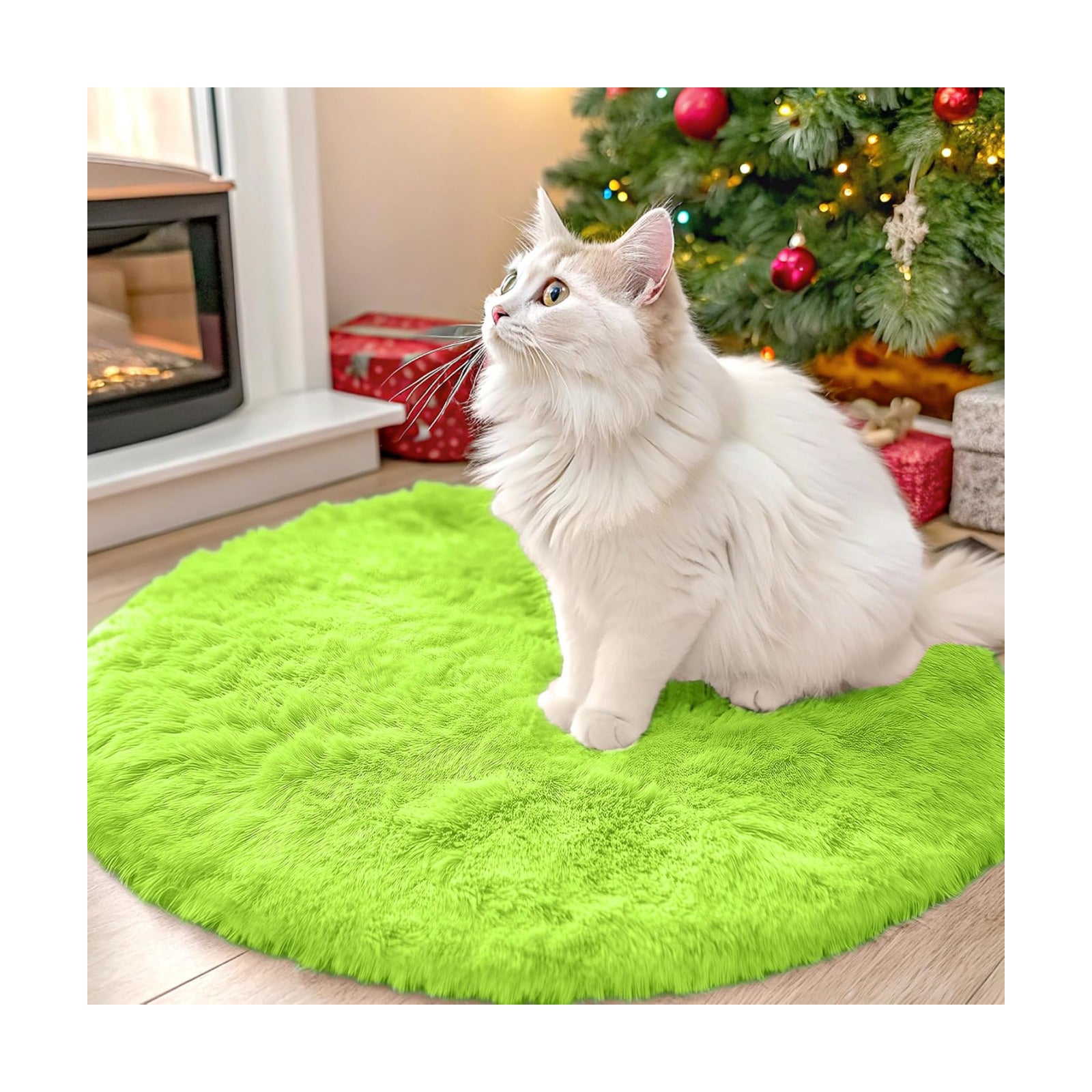 OLANLY Lime Green Round Rugs for Bedroom - Machine Washable, 2 ft Circle Area Rugs for Living Room, Soft and Fluffy