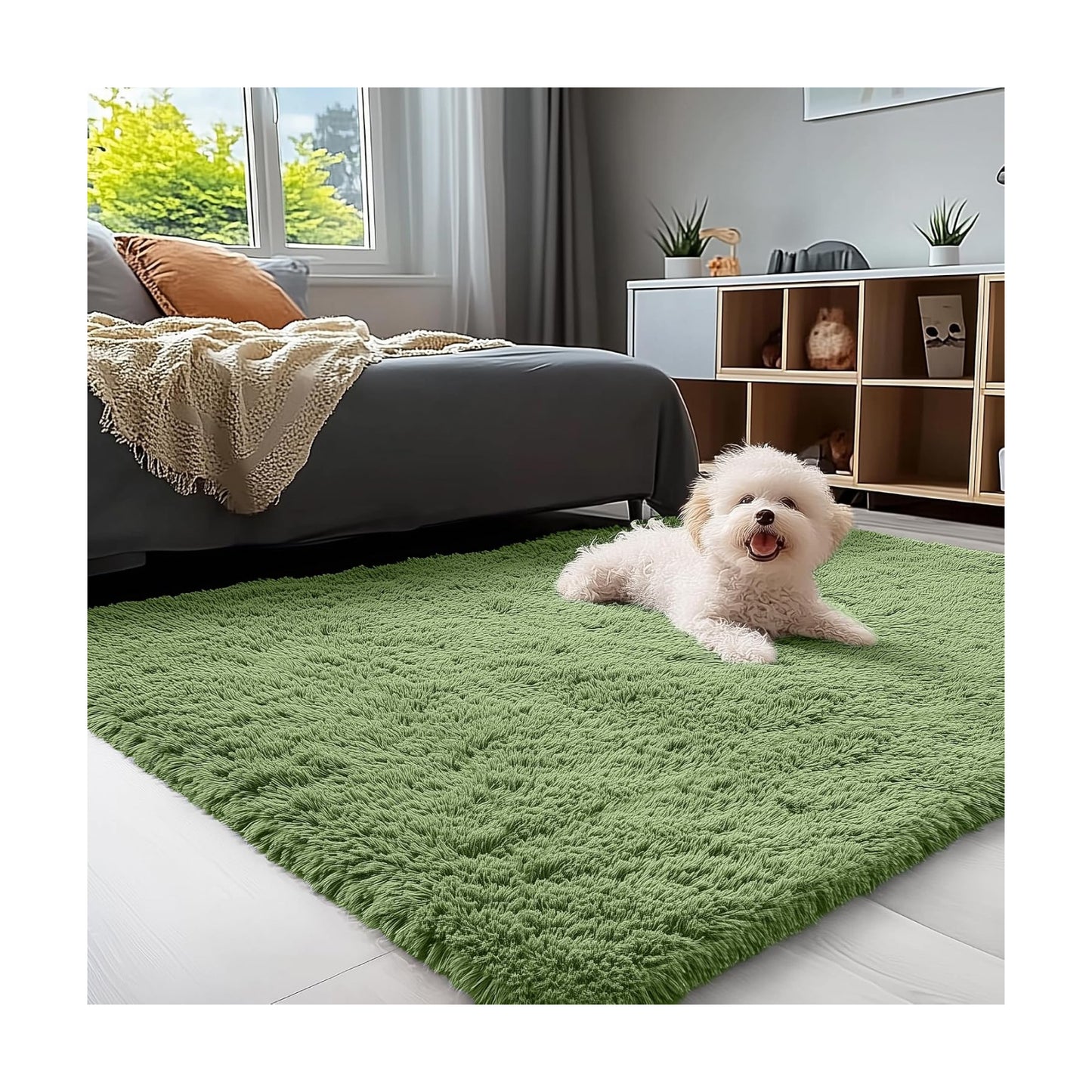 OLANLY 3x5 Machine Washable Small Bedside Rug, Soft Fluffy Shaggy Rugs for Living Room, Bedroom, Indoor Floor Carpet