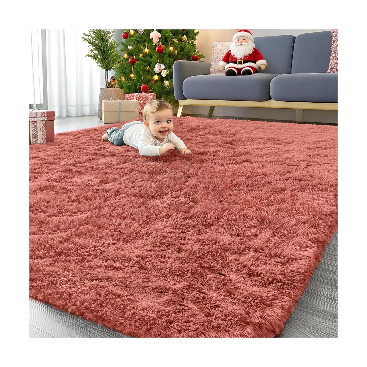 OLANLY 8x10 Machine Washable Large Area Rugs for Living Room, Bedroom, Soft Fluffy Shaggy Bedside Rug, Indoor Floor