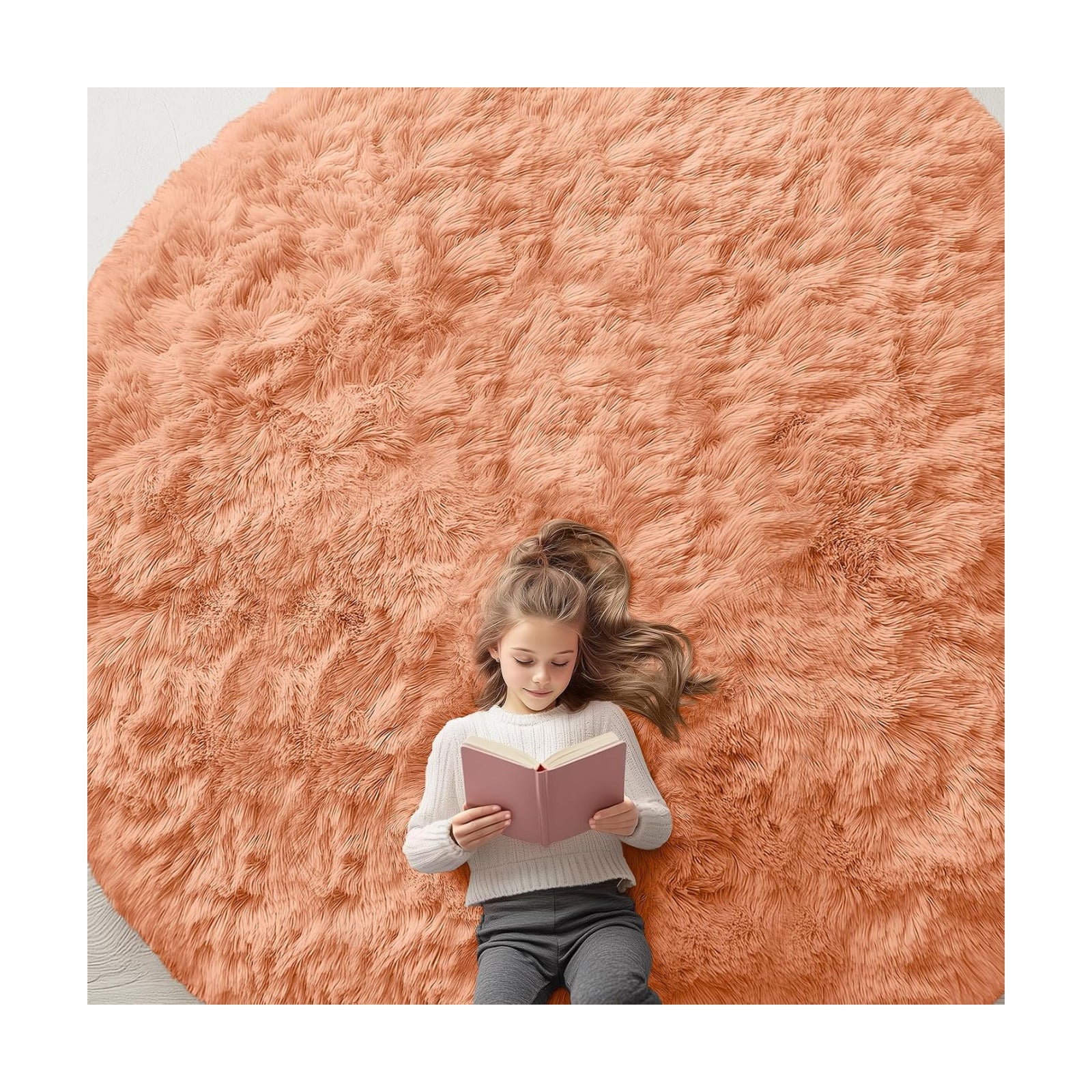 OLANLY Muted Orange Round Rugs for Bedroom - Machine Washable, 9 ft Circle Area Rugs for Living Room, Soft and Fluffy