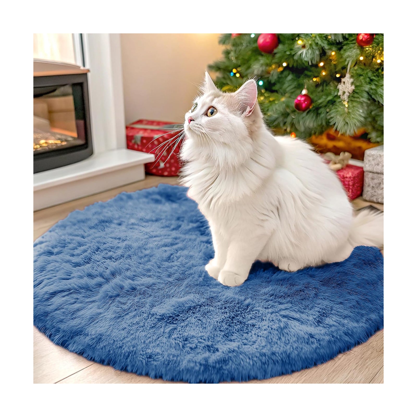 OLANLY Blue Round Rugs for Bedroom - Machine Washable, 2 ft Circle Area Rugs for Living Room, Soft and Fluffy Shaggy