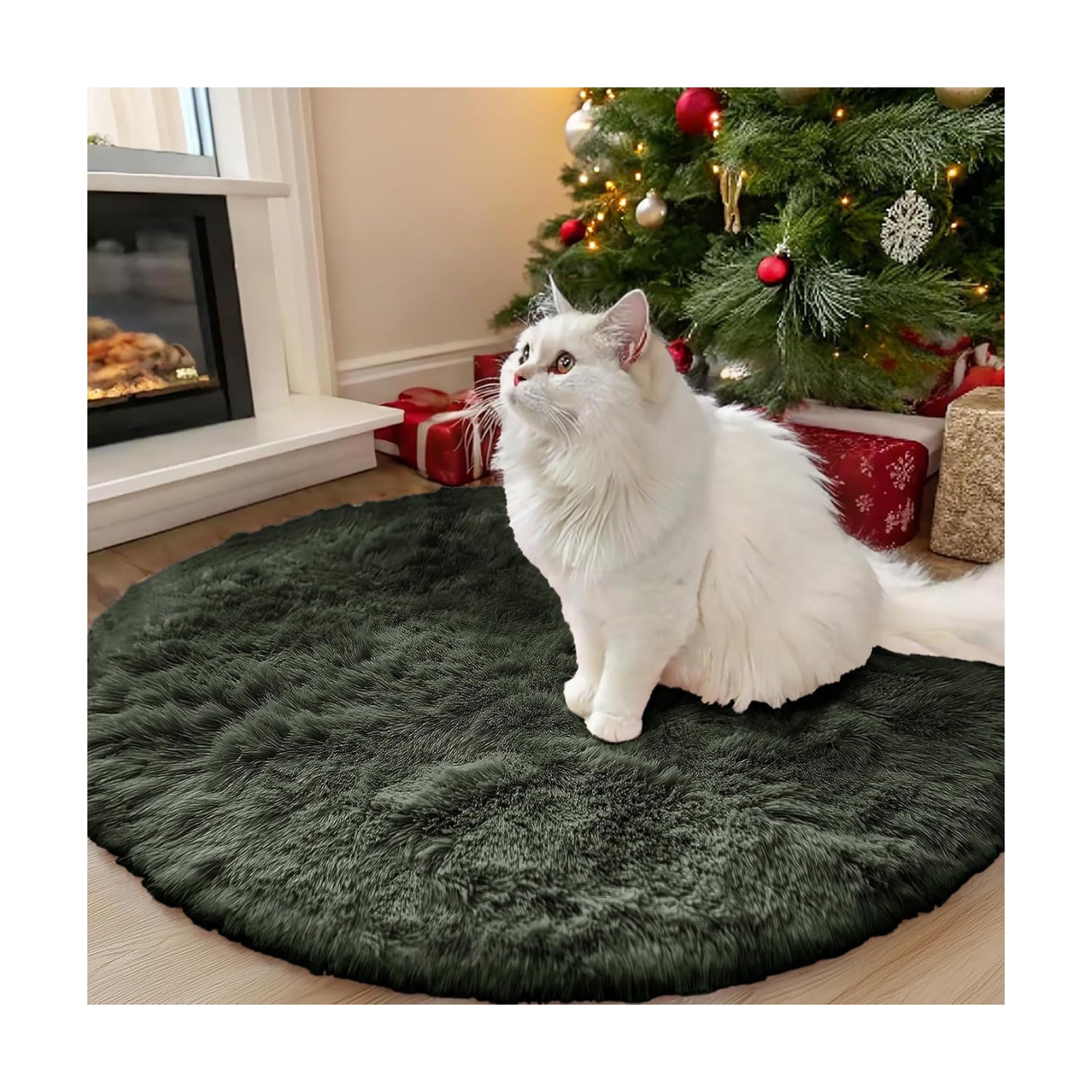 OLANLY Olive Green Round Rugs for Bedroom - Machine Washable, 3 ft Circle Area Rugs for Living Room, Soft and Fluffy