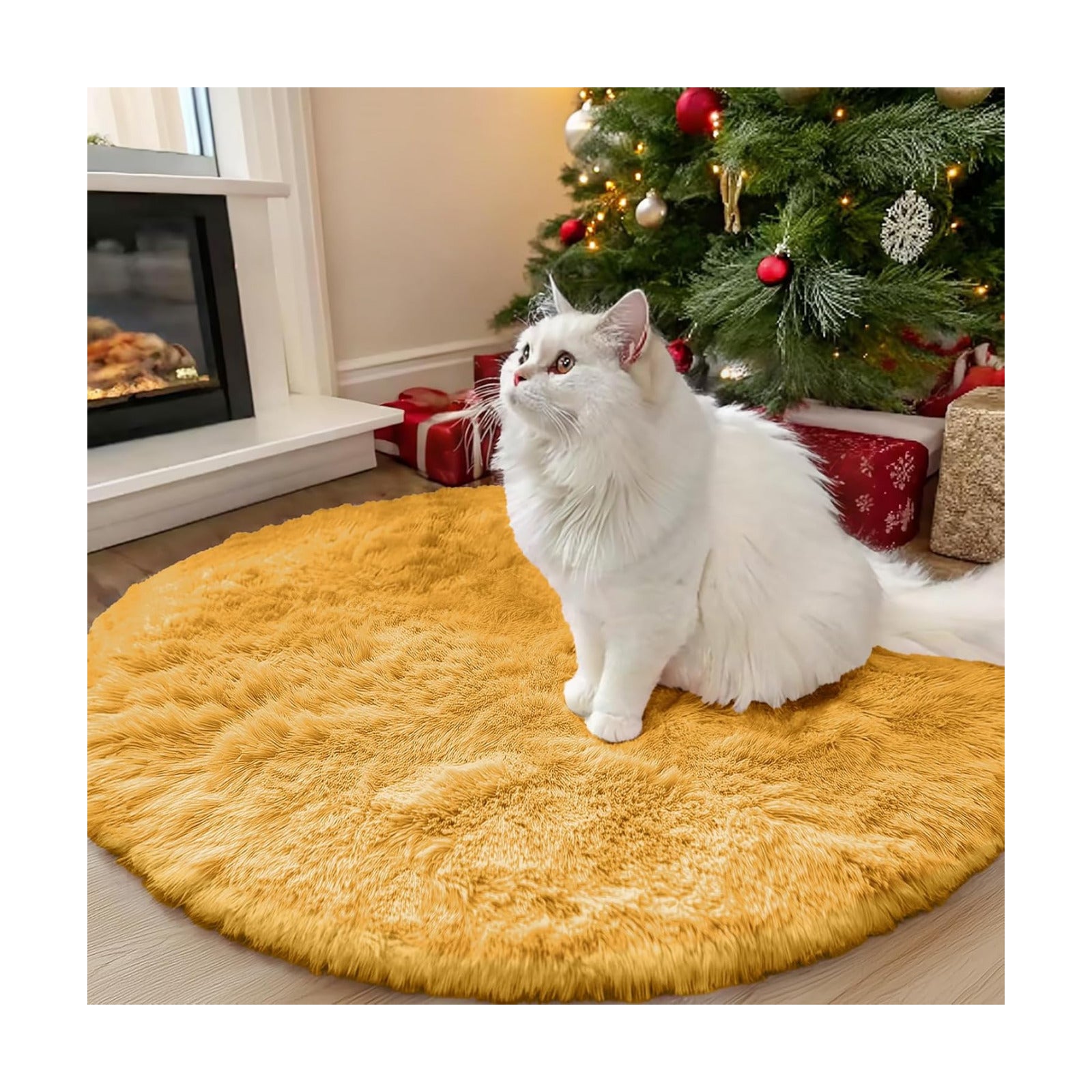 OLANLY Mustard Yellow Round Rugs for Bedroom - Machine Washable, 3 ft Circle Area Rugs for Living Room, Soft and Fluffy