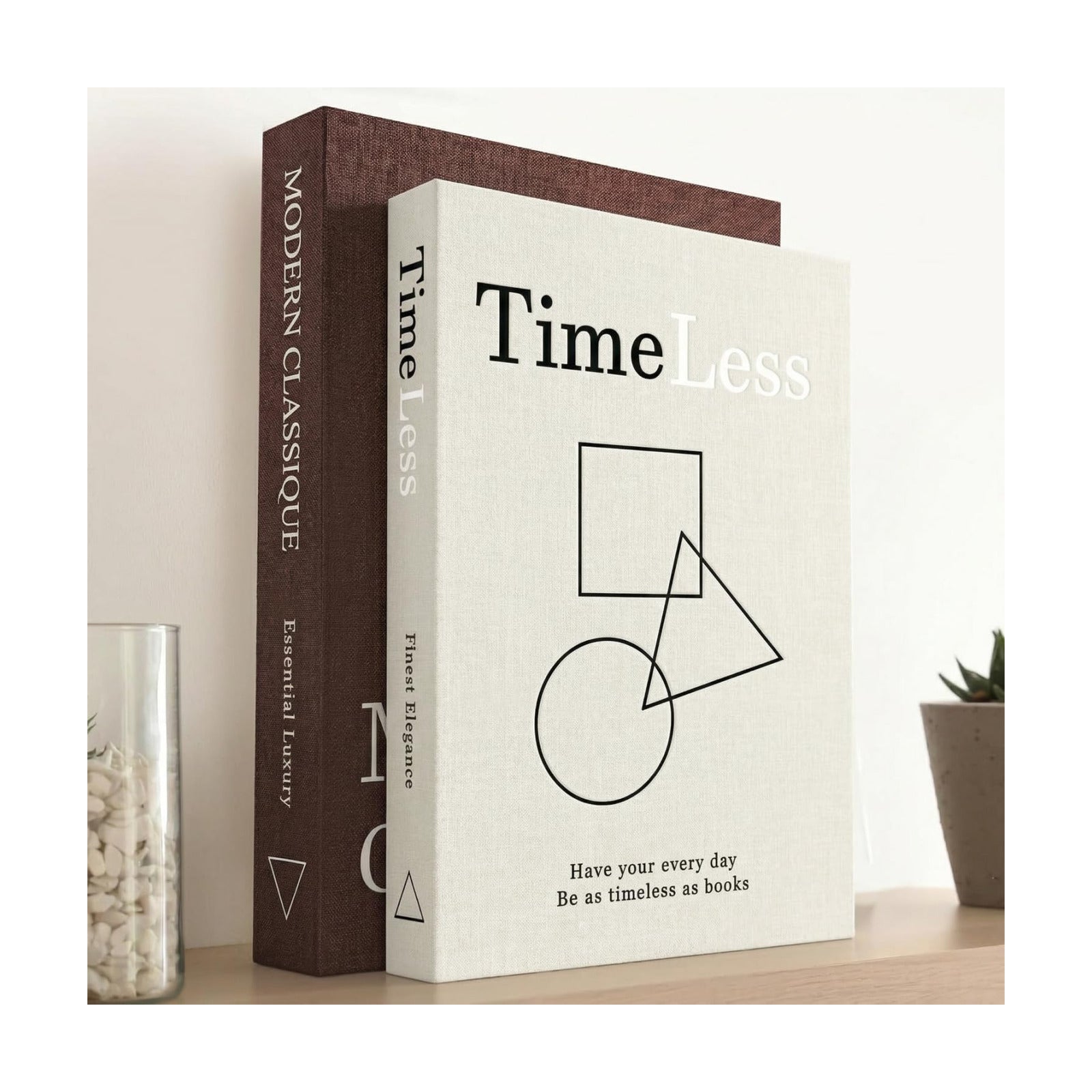 Linen Faux Book Storage Boxes / Brown-cream / Set of 2
