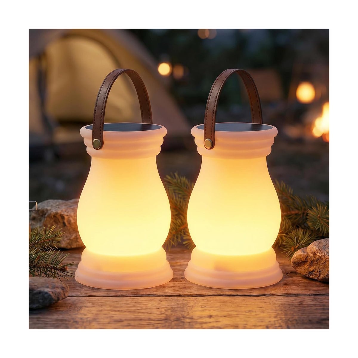 Outdoor Solar Table Lamp, Shower Mood Lamp, 2700K & Flame (2Pack) | Original Lantern Design, Cordless Portable